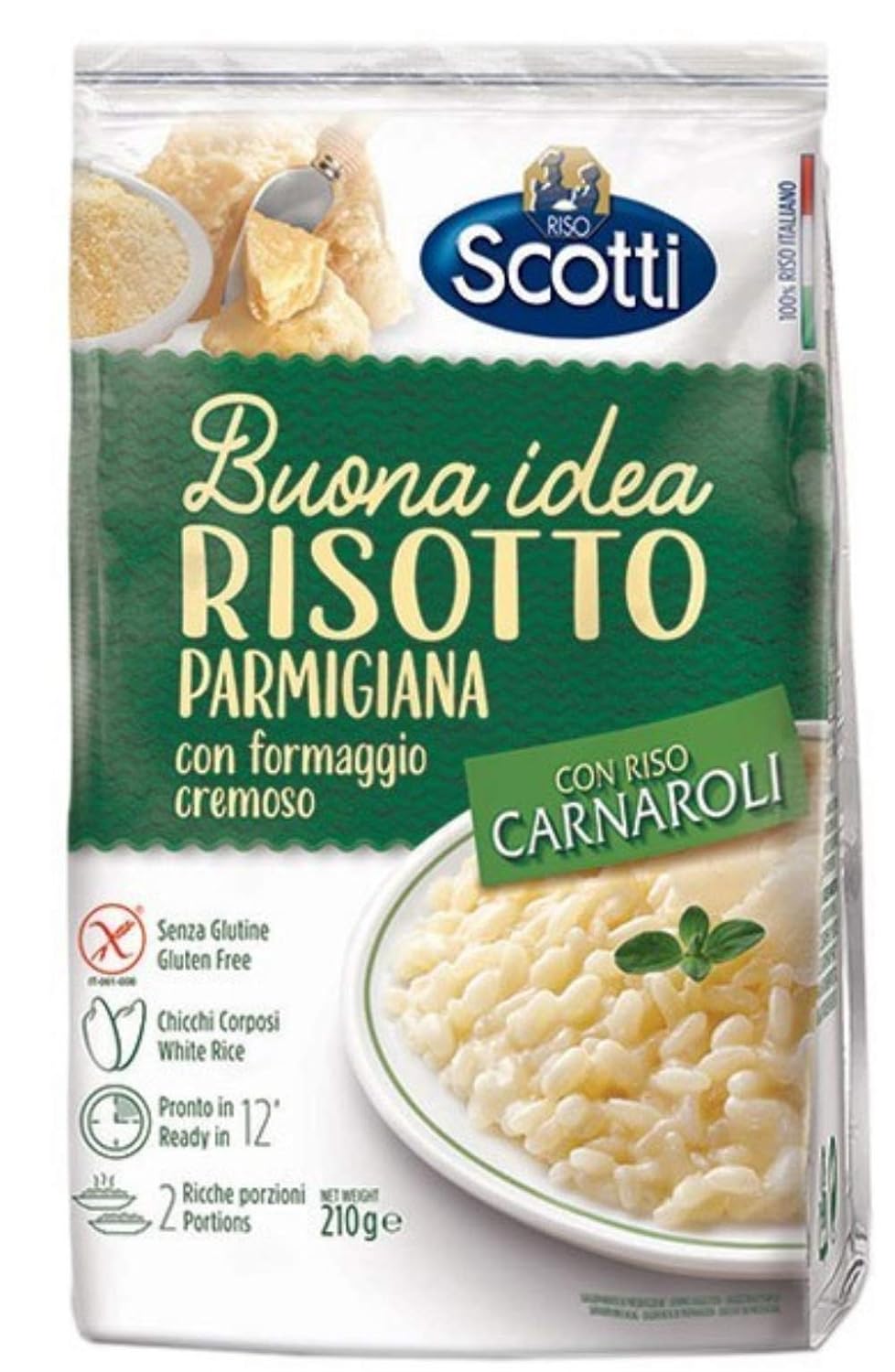 Scotti Arroz “Risotto Parmigiana” con queso crema de parmesano 7.4 onzas (7.41 oz) Paquete de 3 Importación italiana