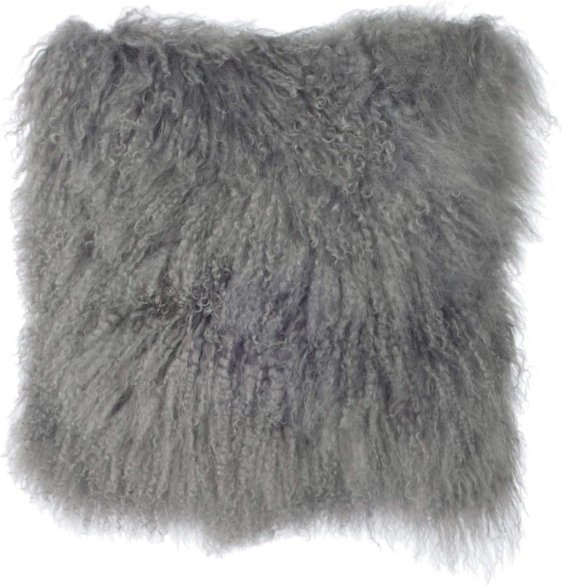 SLPR Almohada de piel de cordero mongol gris de 20 x 20 pulgadas almohada decorativa gris para sofá y cama, funda de almohada mullida de piel de