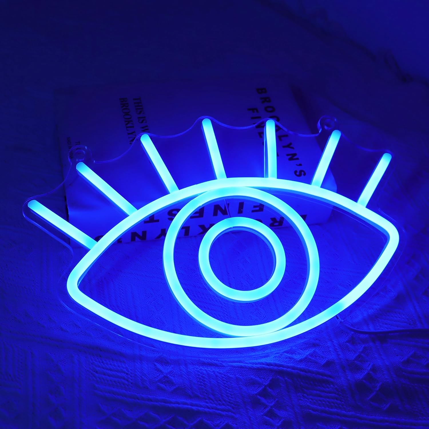 Attivolife Letrero de neón de ojos, luz nocturna decorativa azul malvado de ojo con alimentación USB, decoración de pared para dormitorio, sala de