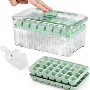 Elueey Bandeja para cubitos de hielo con tapa y contenedor, paquete de 2 bandejas de hielo de silicona para congelador, 56 moldes para cubitos de Elueey Bandeja para cubitos de hielo con tapa y contenedor, paquete de 2 bandejas de hielo de silicona para congelador, 56 moldes para cubitos de