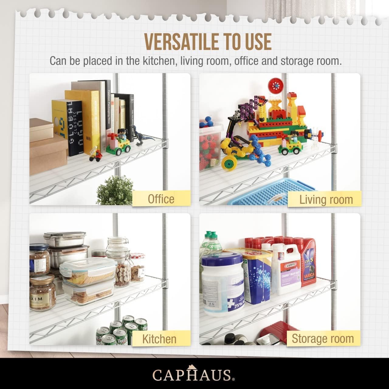 CAPHAUS NSF – Estantería de alambre resistente de grado comercial con ruedas, patas de nivelación y revestimientos, estante de metal de