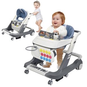 Caminante plegable 4 en 1 para bebés, caminador de actividades para niños y niñas, asiento de aprendizaje, con juguetes musicales, altura y Caminante plegable 4 en 1 para bebés, caminador de actividades para niños y niñas, asiento de aprendizaje, con juguetes musicales, altura y