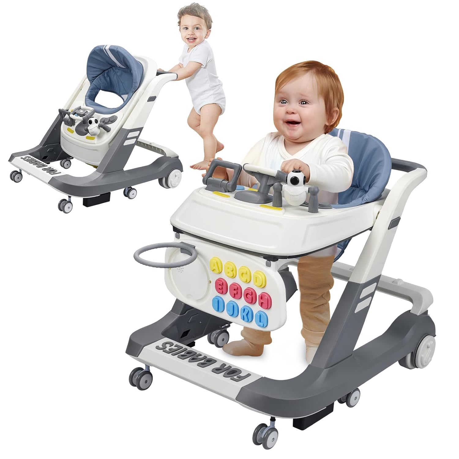 Caminante plegable 4 en 1 para bebés, caminador de actividades para niños y niñas, asiento de aprendizaje, con juguetes musicales, altura y