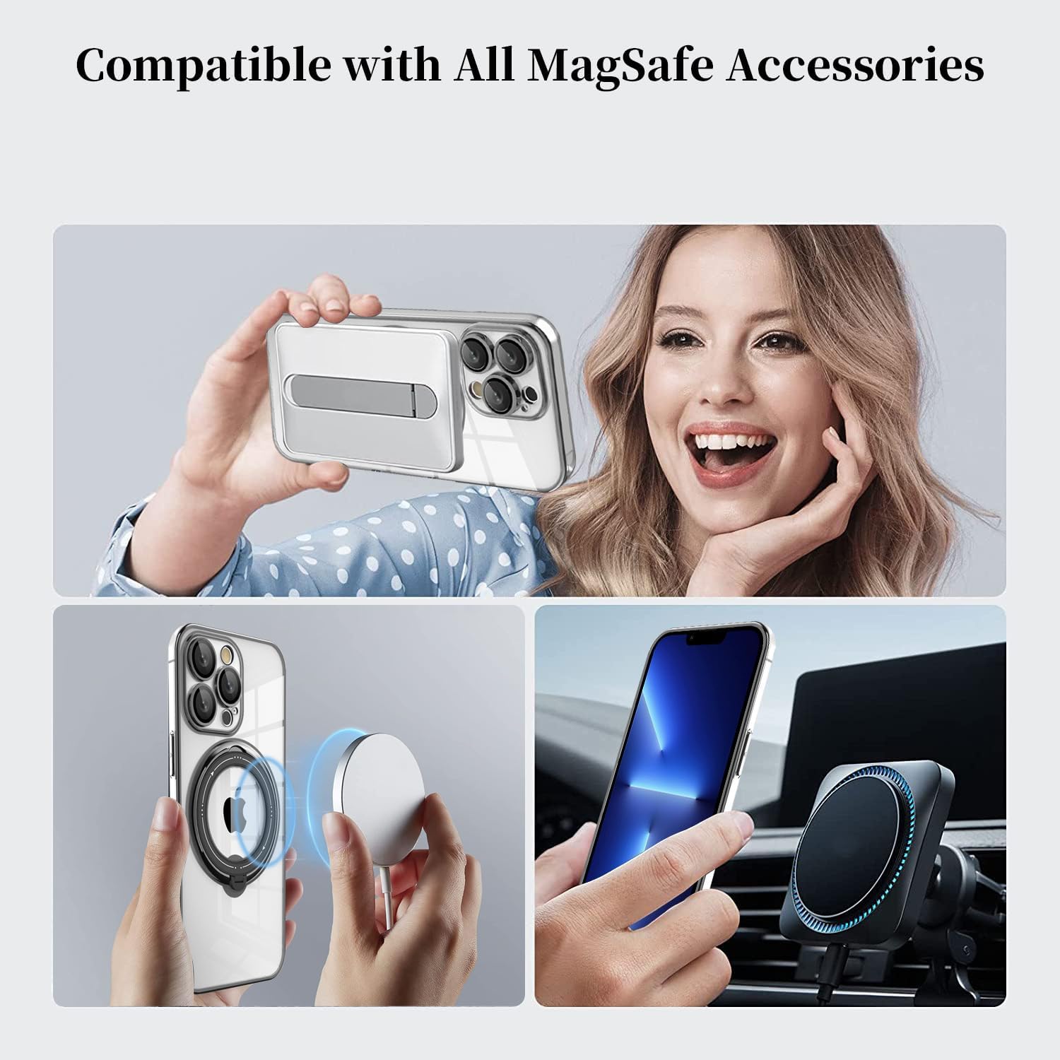 Funda para iPhone 12 Pro compatible con MagSafe soporte de anillo giratorio de 360 con soporte invisible, funda protectora delgada transparente a