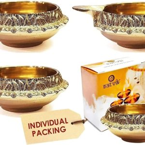 Craftsman  Diya del dios Kúbera hecha a mano en latón con grabado dorado para Diwali, Lámpara de aceite tradicional india Pooja Puja, Artículos de Craftsman  Diya del dios Kúbera hecha a mano en latón con grabado dorado para Diwali, Lámpara de aceite tradicional india Pooja Puja, Artículos de