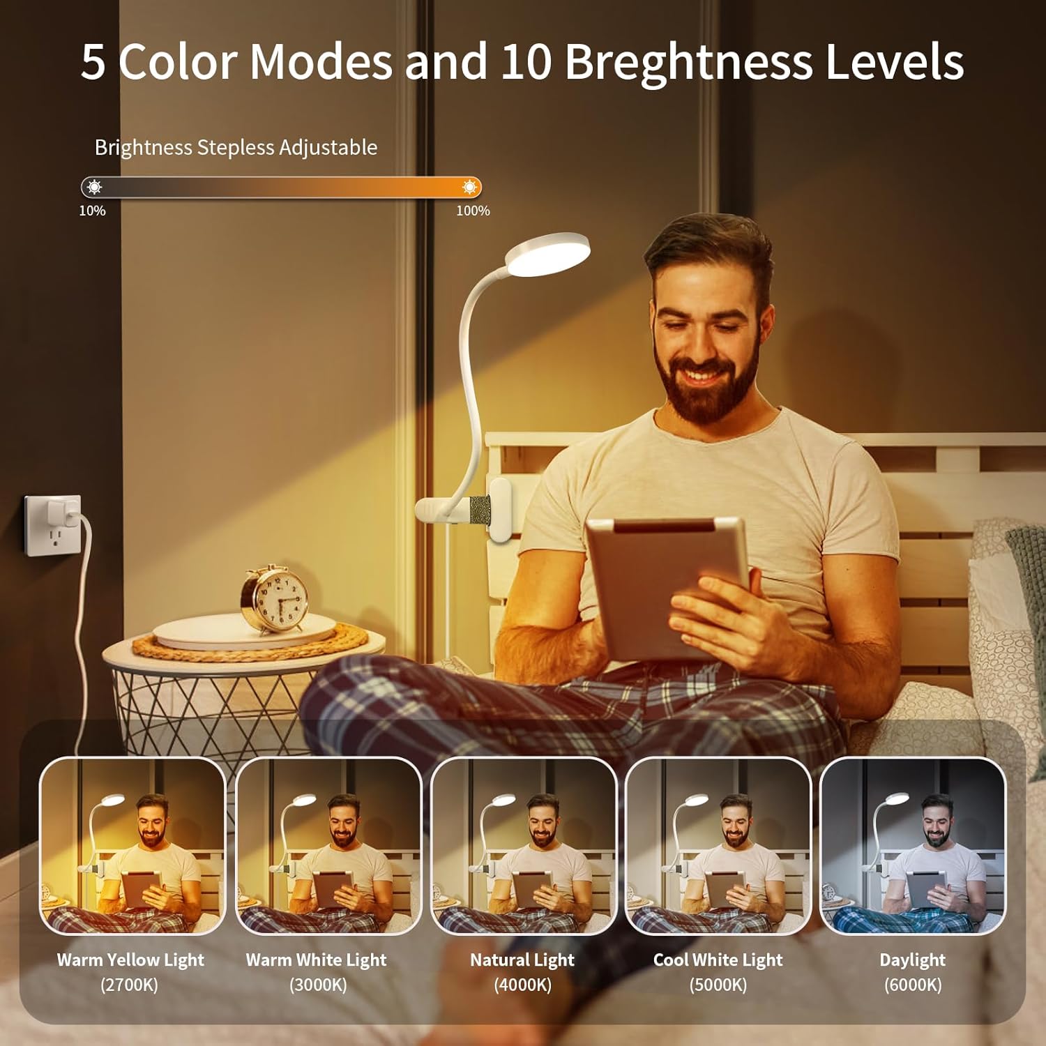 KAiSnova 10W 66 LED Clip en luz 5 colores y 10 niveles de brillo Clip de la lámpara de la lámpara en la lámpara de escritorio 2 temporizadores