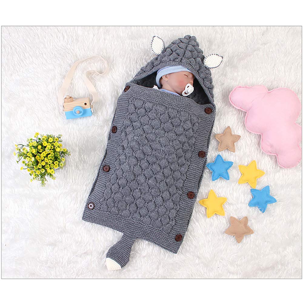 Manta para bebé recién nacido, saco de dormir para bebé, manta de punto de ganchillo suave y cálida para bebés pequeños (gris)
