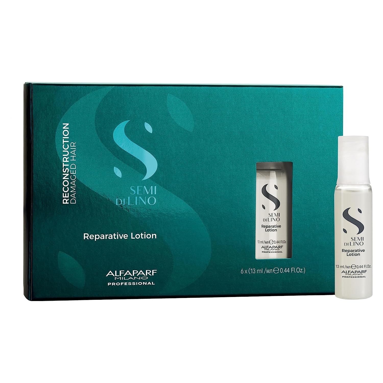 Alfaparf Milano Semi di Lino Reconstruction Loción reparadora para cabello dañado – Repara, proporciona brillo y suavidad, añade cuerpo – Incluye 6