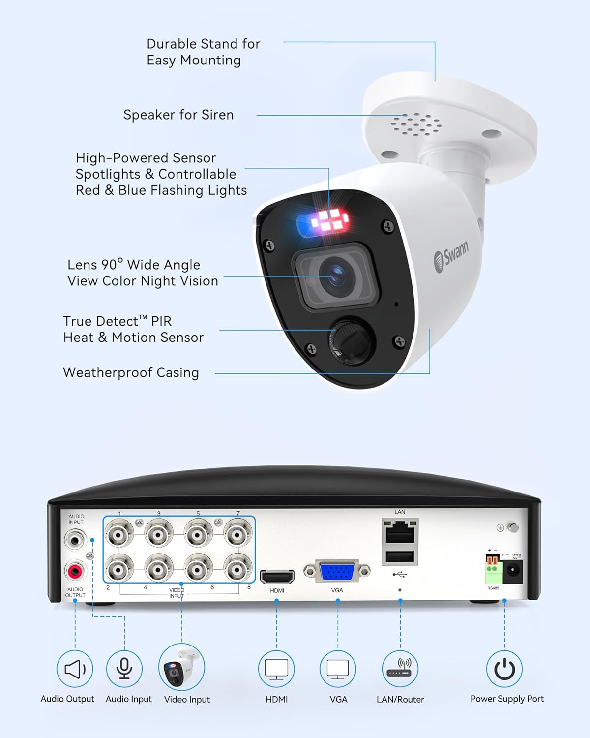 Swann Sistema de cámara de seguridad 4K HD, DVR de 8 canales con 2 TB, 4 cámaras bala de 8 MP con cable para interiores y exteriores, vigilancia