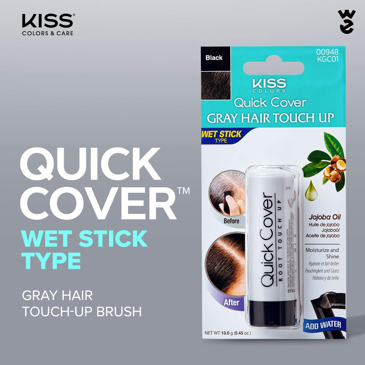 KISS Trucolor KGC01 – Palo de retoque de cabello gris instantáneo negro