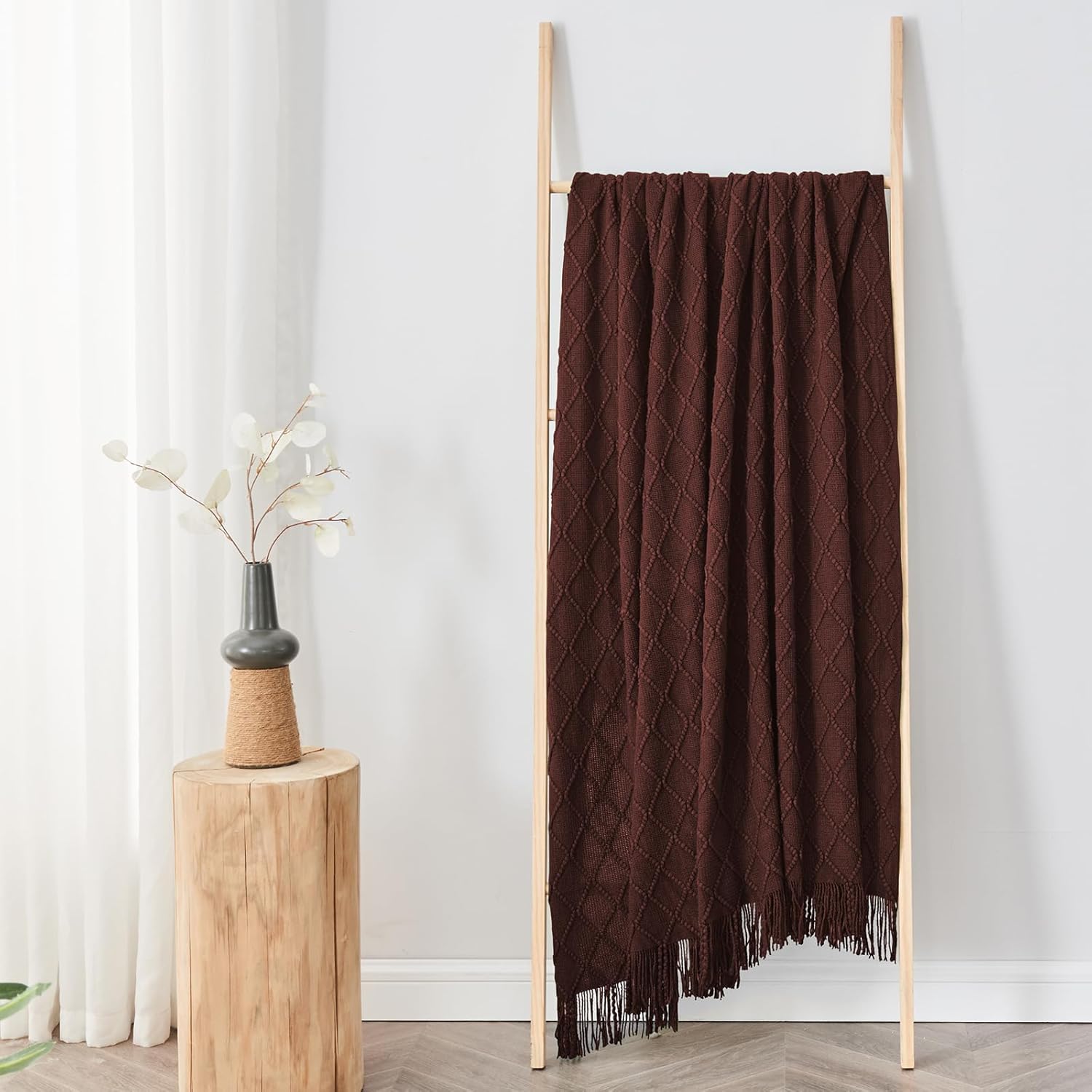 inhand Mantas de punto para sofá y cama, manta de punto suave y acogedora con borlas, mantas decorativas ligeras y mantas decorativas de granja para