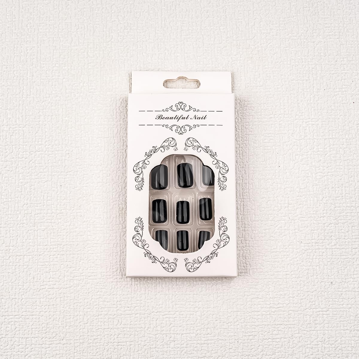 TULOBI – Uñas postizas cortas a presión, color negro, cuadradas, cortas, de color sólido, cobertura completa, con diseños, uñas postizas acrílicas