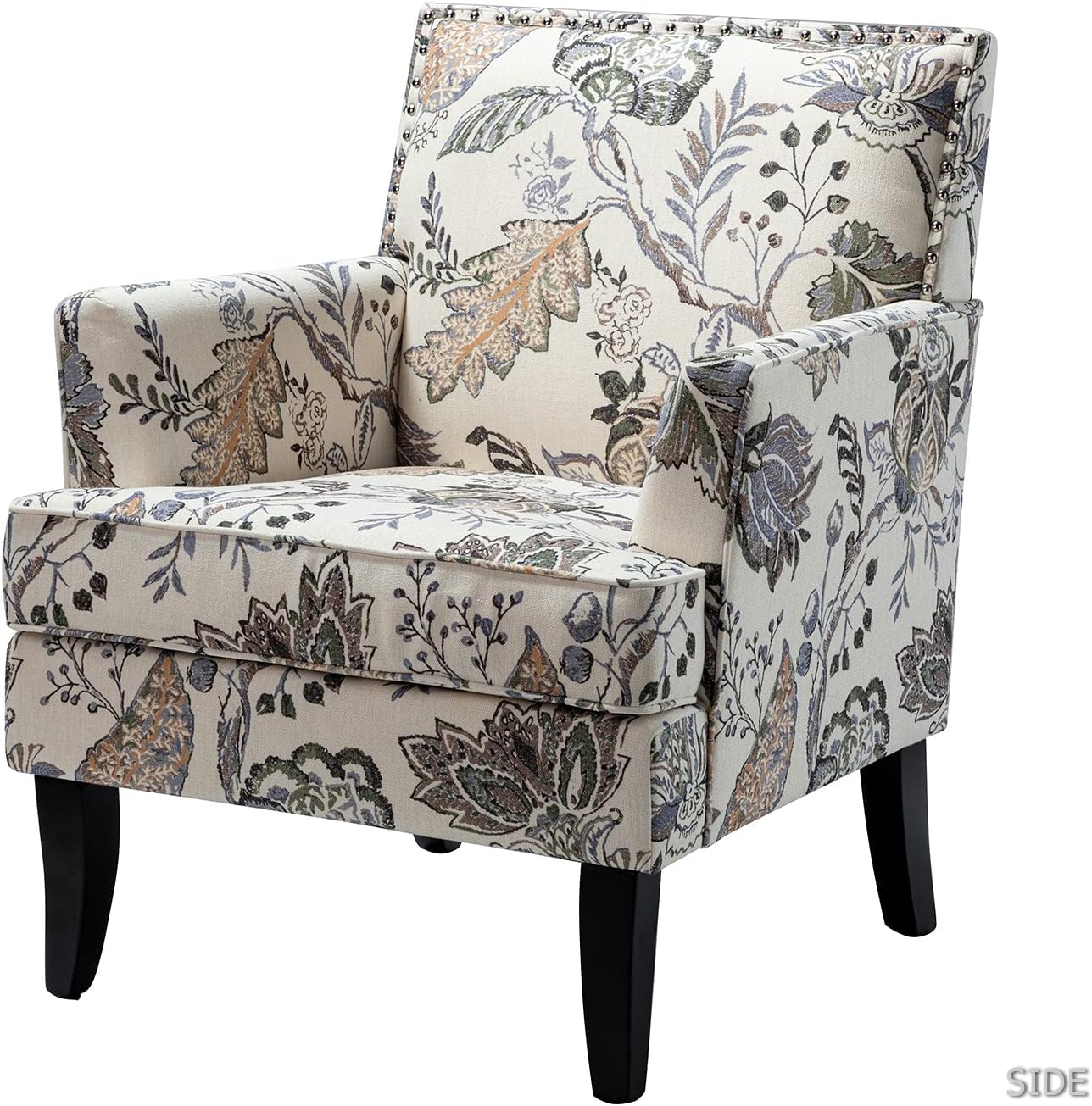 HULALA HOME Silla decorativa moderna con brazos y patas de madera, silla decorativa con estampado floral, respaldo alto, reposabrazos acolchado y