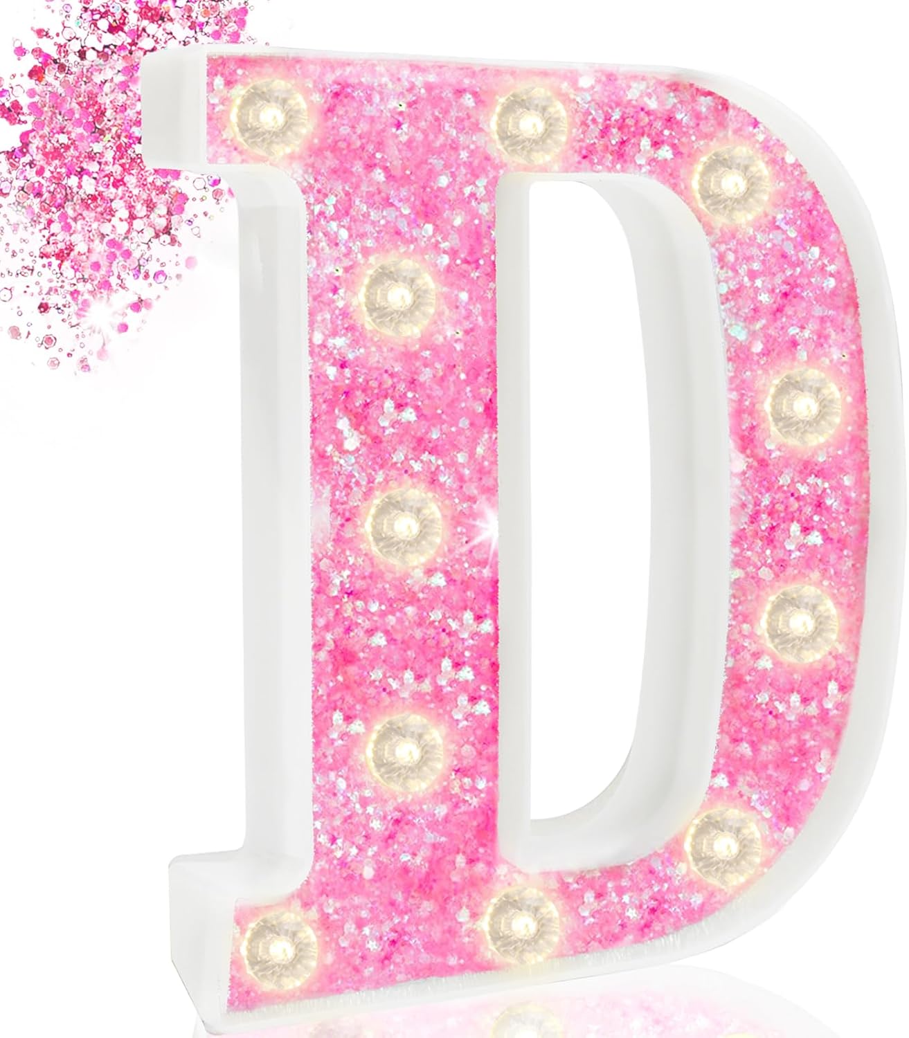 Letras con luces LED de marquesina, letras rosas iluminadas con purpurina, letras del alfabeto con bombilla de diamante para luz nocturna,