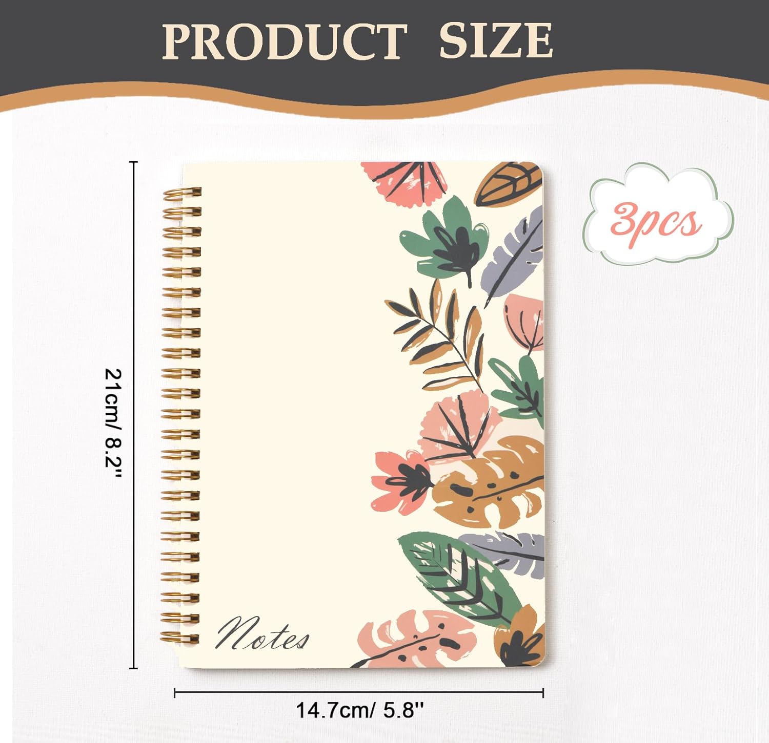 Cuaderno de espiral, paquete de 3 cuadernos rayados A5, cuadernos en espiral de 8.3 x 5.8 pulgadas, cuadernos pequeños y lindos para mujeres,