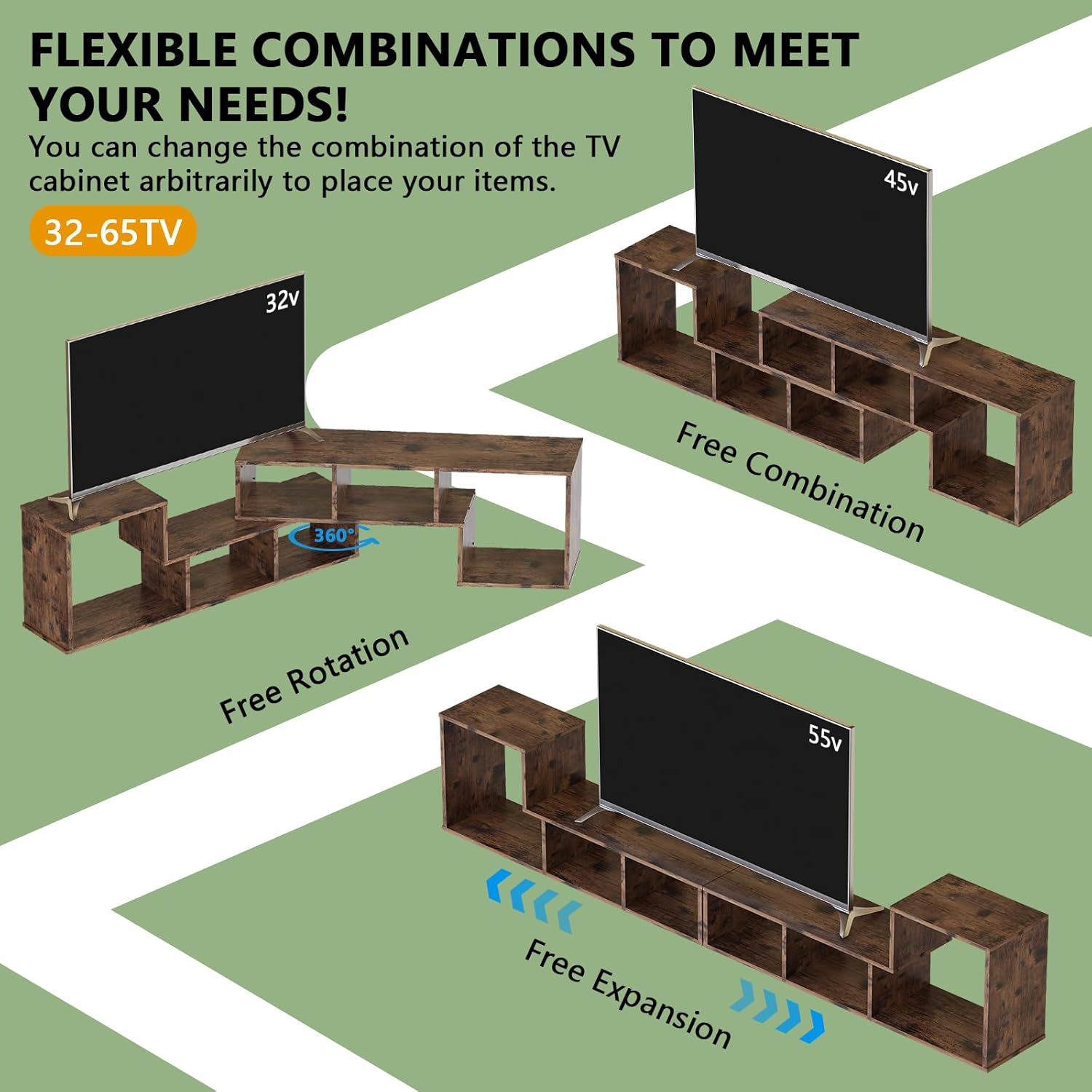 DKLGG Soporte de TV de 2 piezas, combinación gratuita, centro de entretenimiento para juegos, soporte moderno para TV de 50 o 65 pulgadas, estante