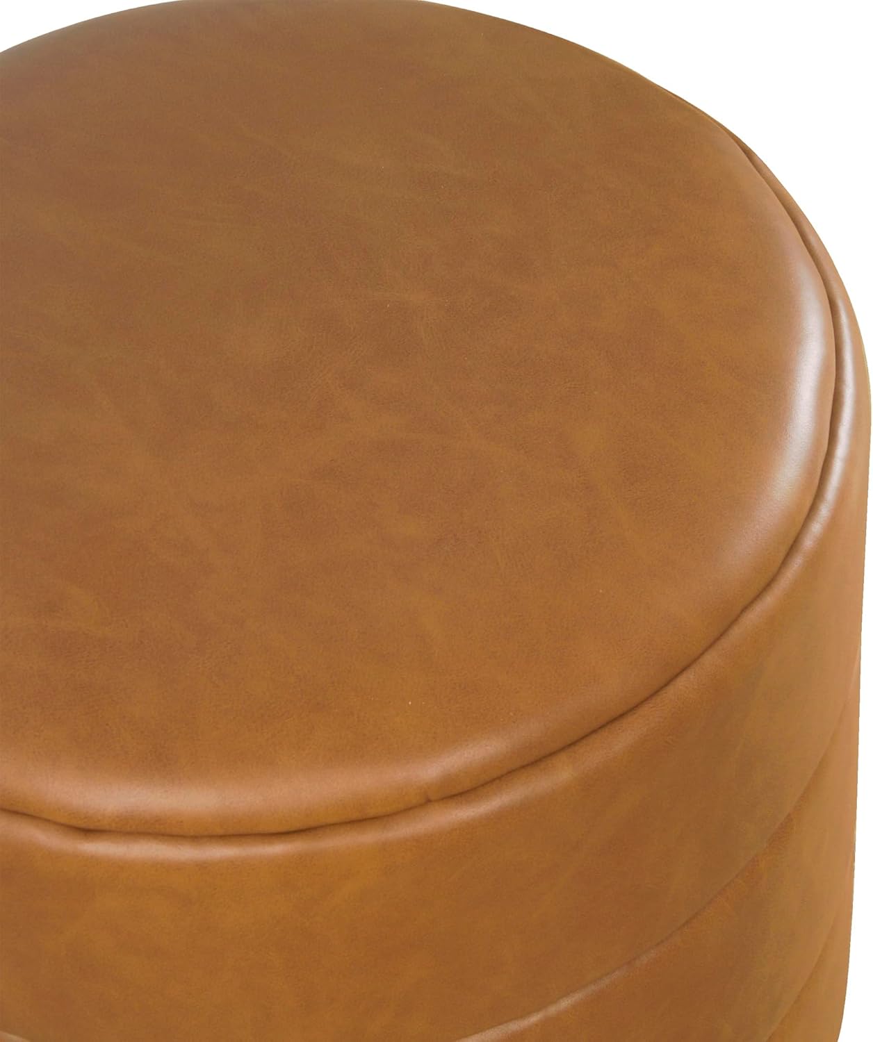 HomePop Otomana redonda tapizada de piel sintética para decoración del hogar  Reposapiés otomana – Carmel Brown