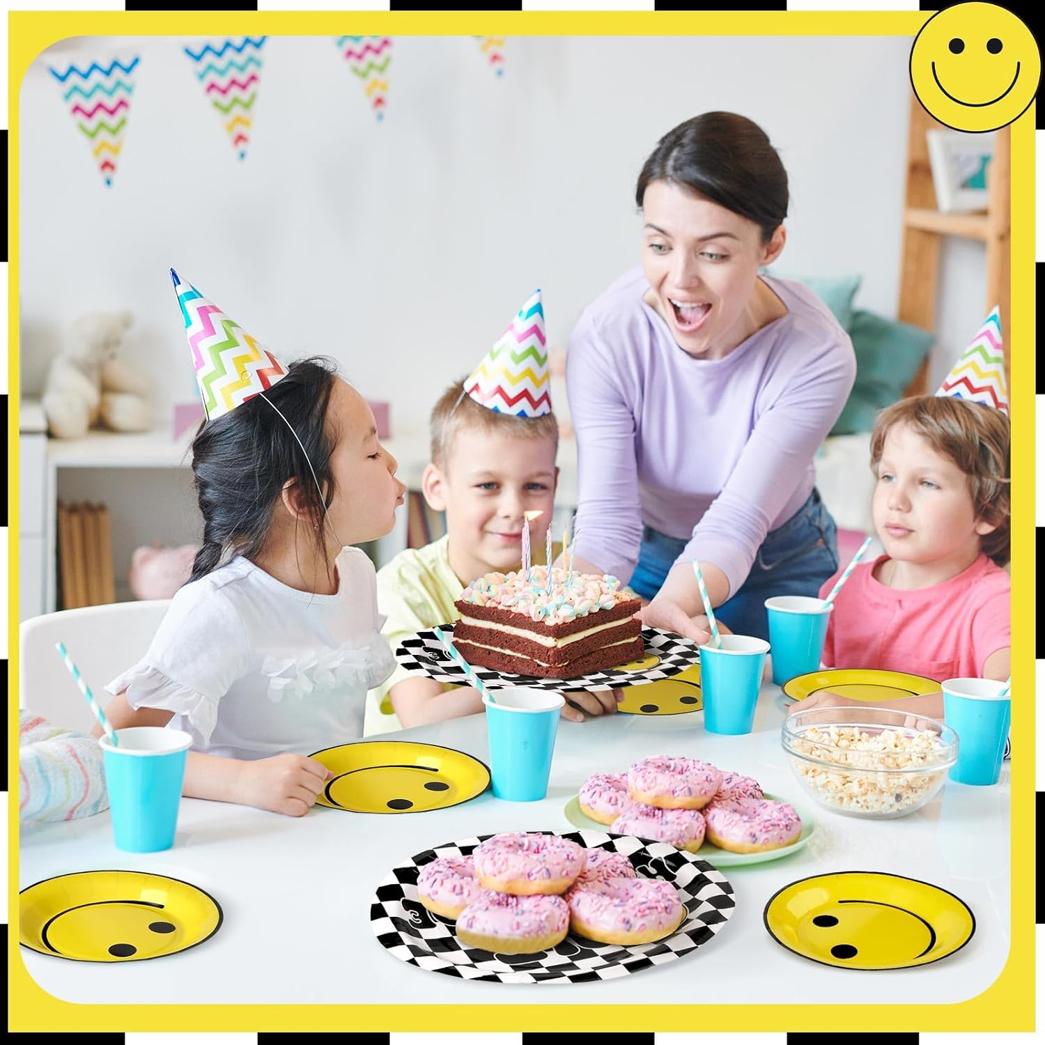 100 piezas de decoración de cumpleaños de One Happy Dude Smile, suministros de fiesta desechables de 10 x 12 pulgadas, platos de One Happy Dude con
