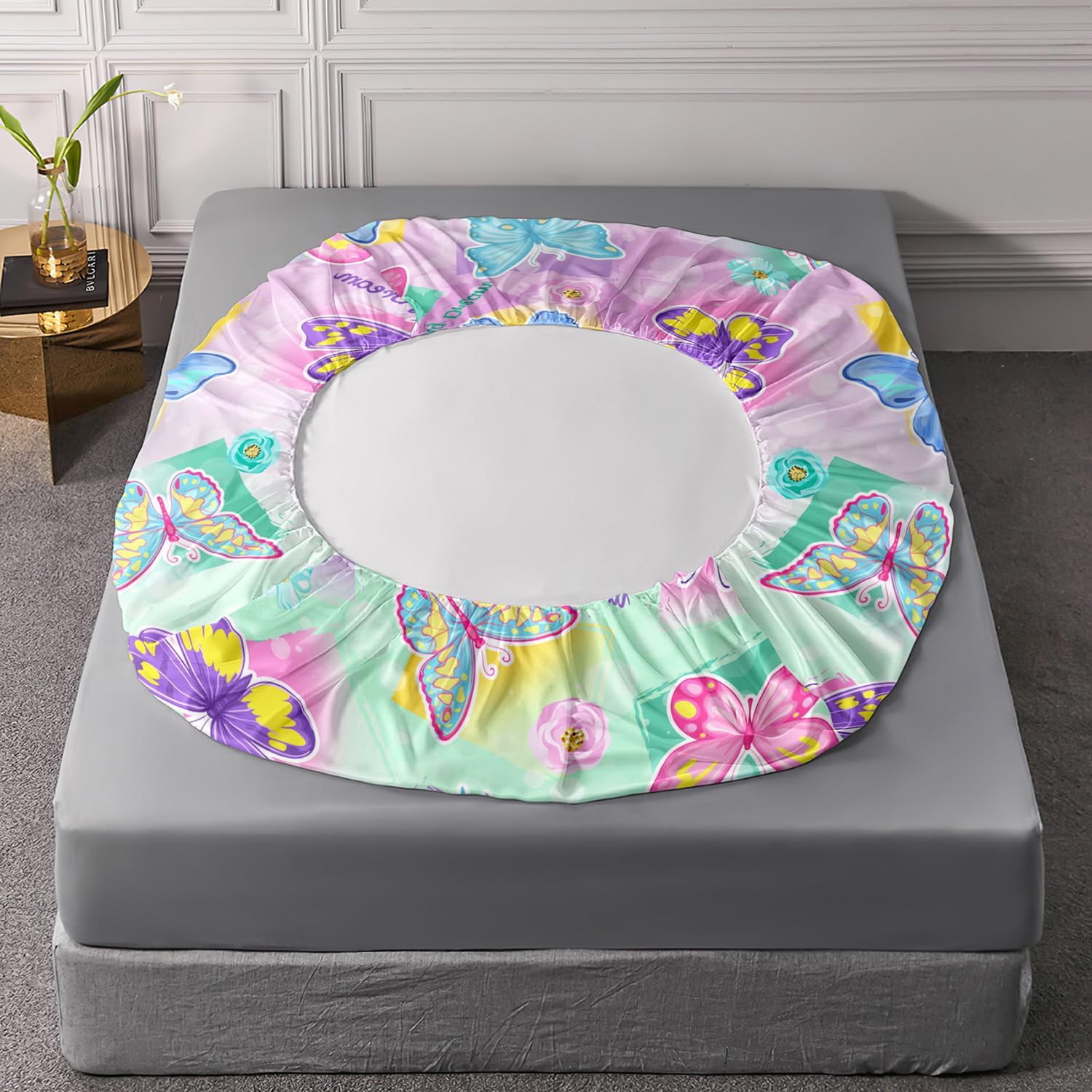AILONEN Juego de sábanas bajeras de mariposa tamaño individual, juego de sábanas de mariposa para niñas, sábanas coloridas de mariposa para niños,