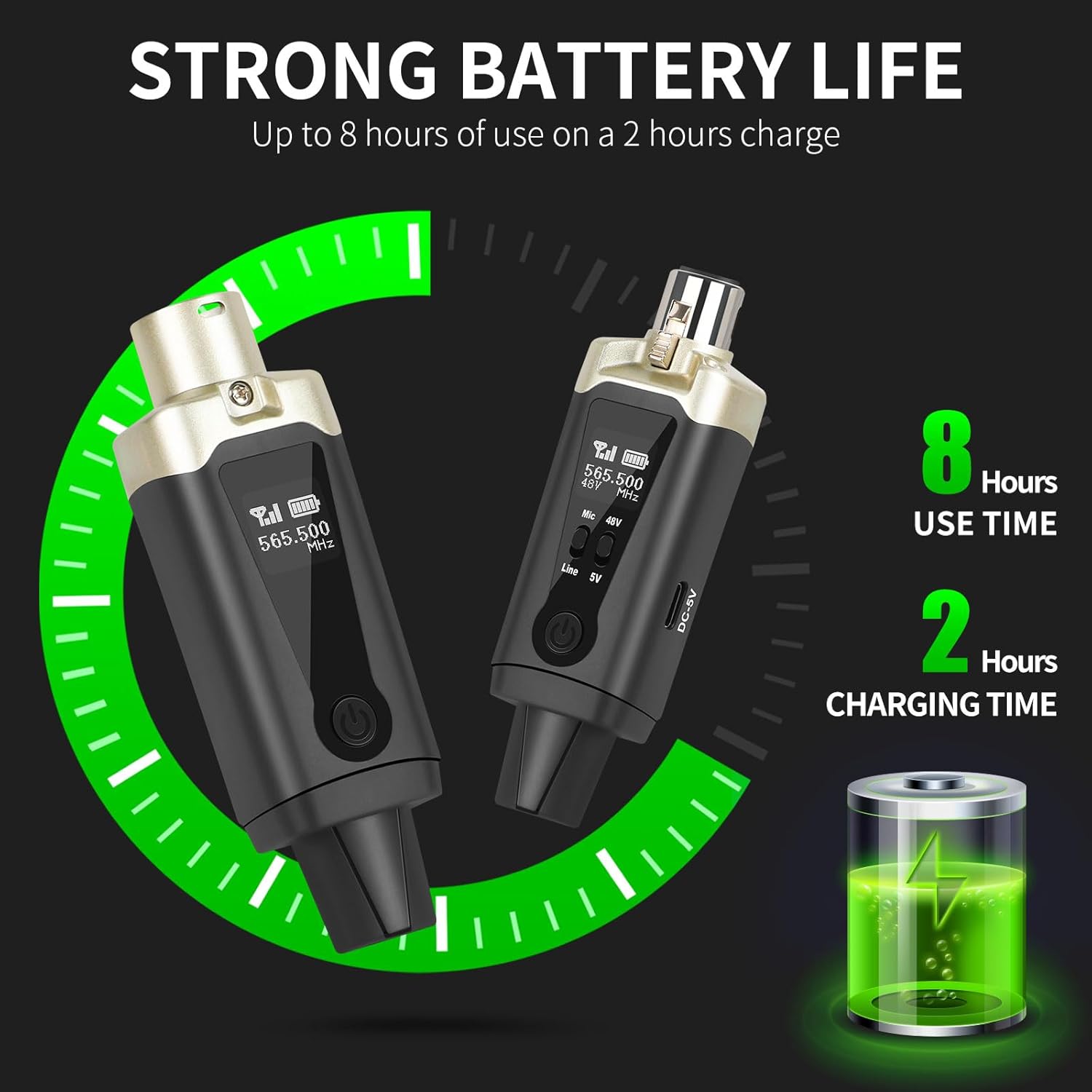 Kadjuh UHF Wireless XLR Transmitter and Receiver& Wireless Guitar Transmitter Receiver,Rechargeable Mic Adapter 16 Channels 196ft Range for Dynamic