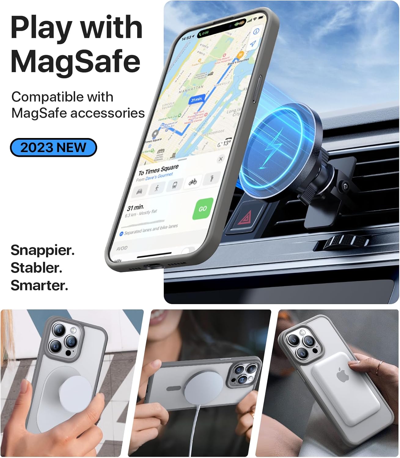 Funda magnética fuerte para iPhone 15 Pro Max, compatible con MagSafe, probada en caídas de grado militar, a prueba de golpes, delgada, translúcida,