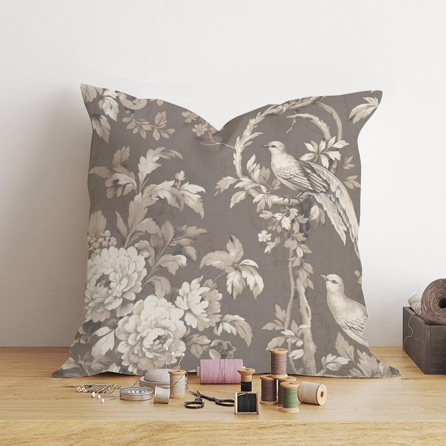 MangGou Fundas de almohada estilo chinoiserie de color tostado floral de 22 x 22 pulgadas, funda de almohada de inspiración asiática Eurosham Accent