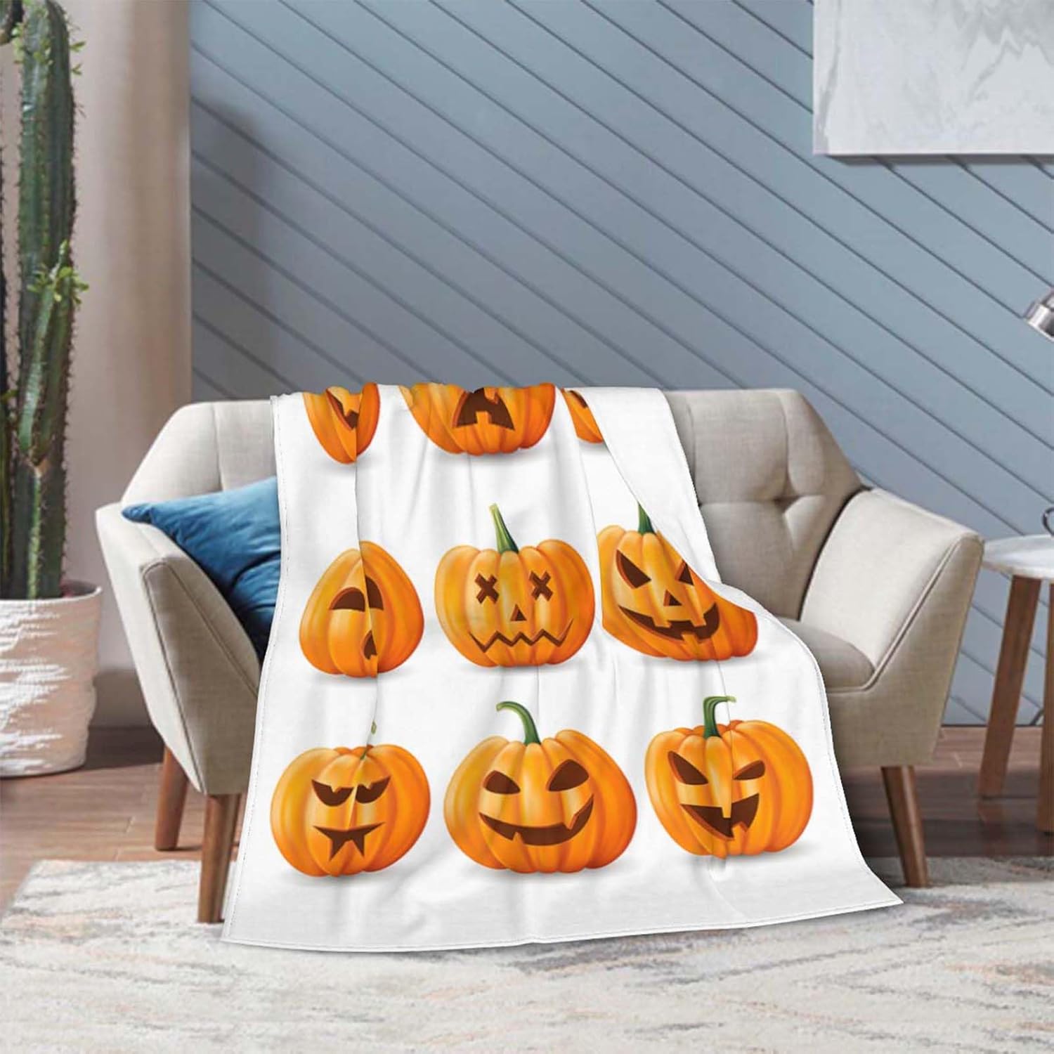 Manta de franela de calabaza de Halloween de 60 x 80 pulgadas, suave, acogedora, mullida y cálida para adultos en sofá, cama, 80 x 60 pulgadas
