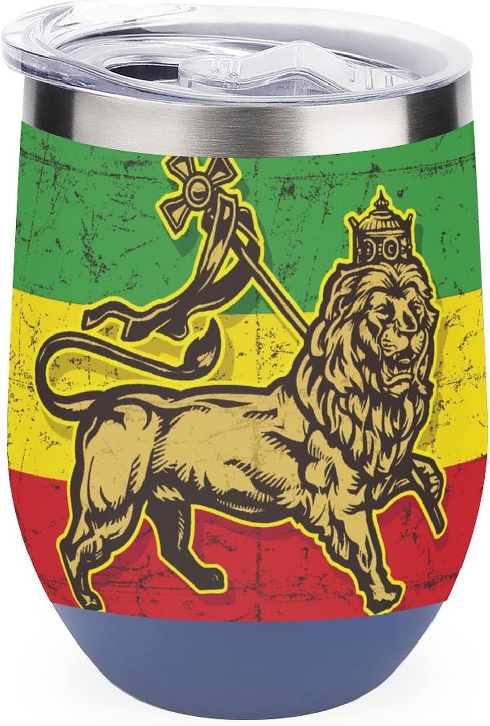 Vaso de vino aislado de 12 onzas con tapa con la bandera del león de Judá, reutilizable, doble pared al vacío, taza de café de acero inoxidable que