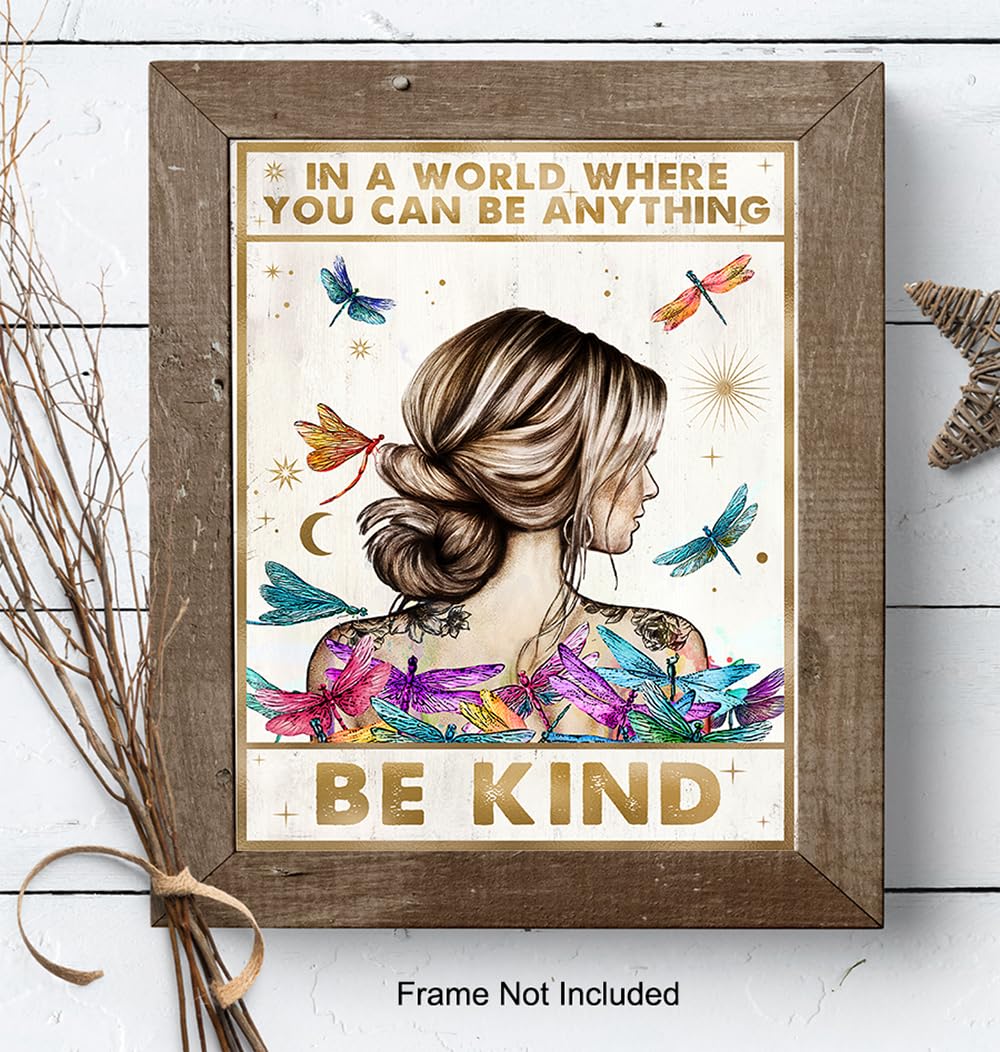 Be Kind Wall Decor for Women – positive Affirmations Dragonfly Inspirational Wall Art – Boho-chic Motivational poster for Woman, Girl – Women’s