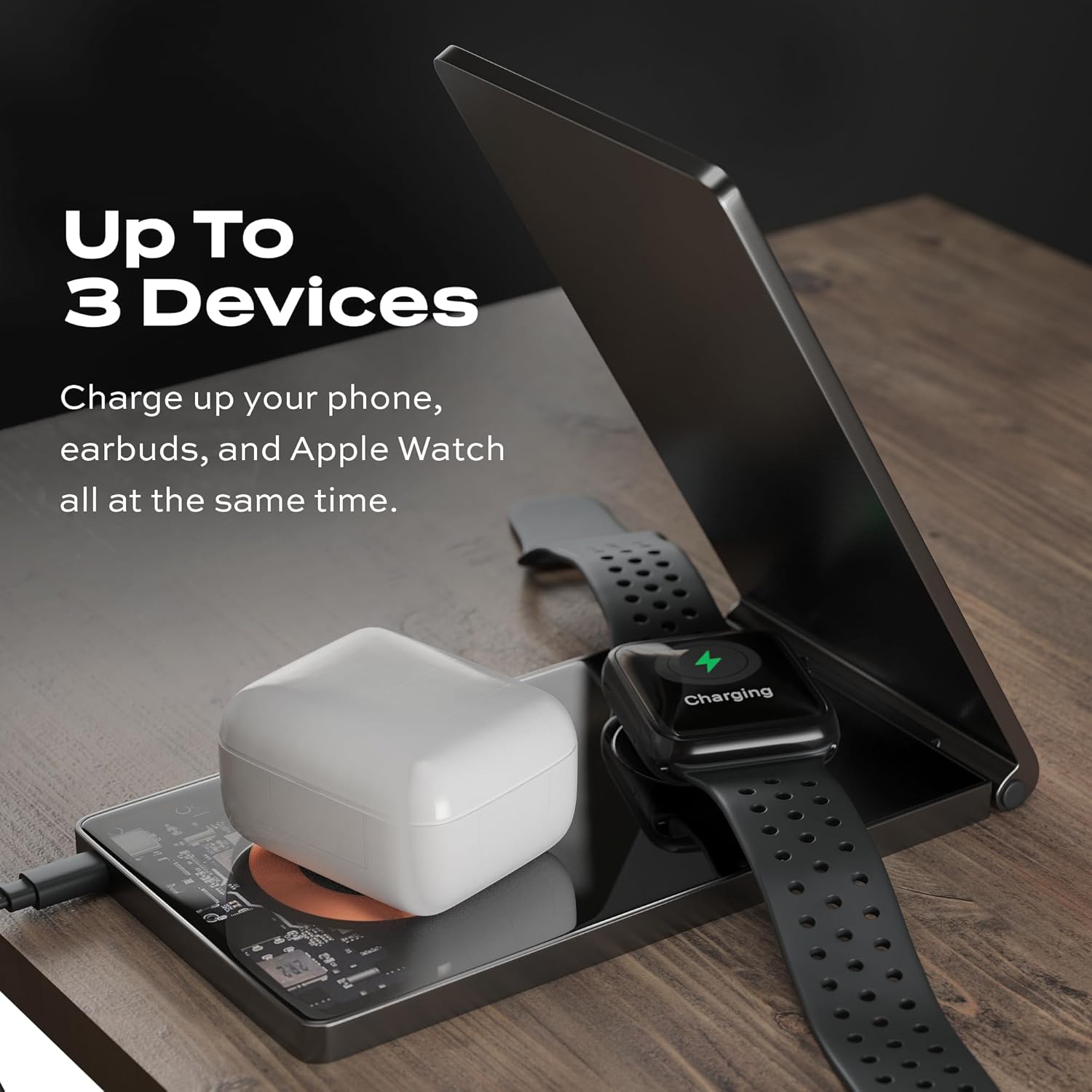 STATIK MagCharger – Estación de carga inalámbrica de 15 W para dispositivos Apple, iPhone, AirPods y Apple Watch, estación de carga 3 en 1 Apple,