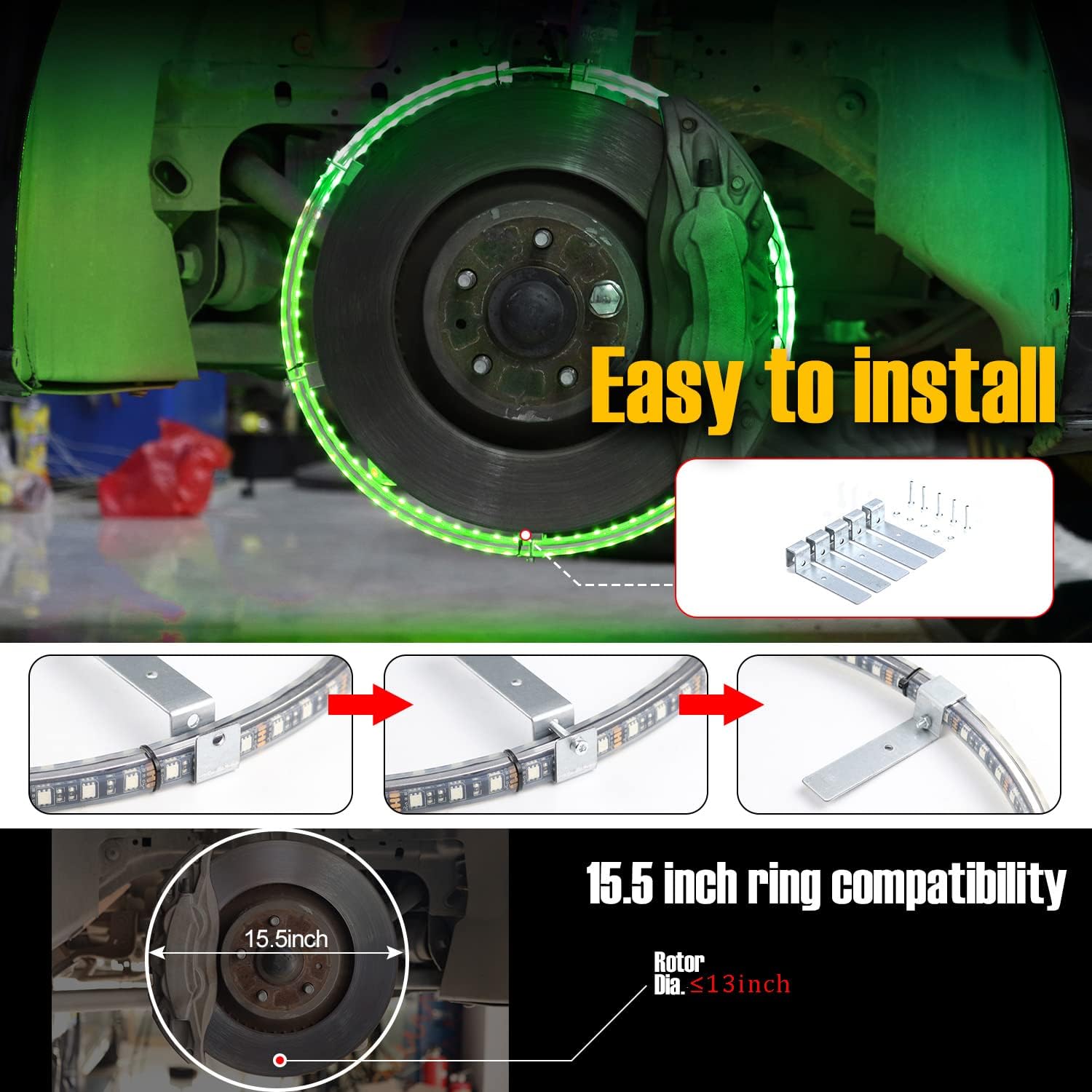 Anillo de rueda LED de doble fila RGB de 15.5 pulgadas, luz de borde más brillante, control remoto y aplicación controlada simultáneamente