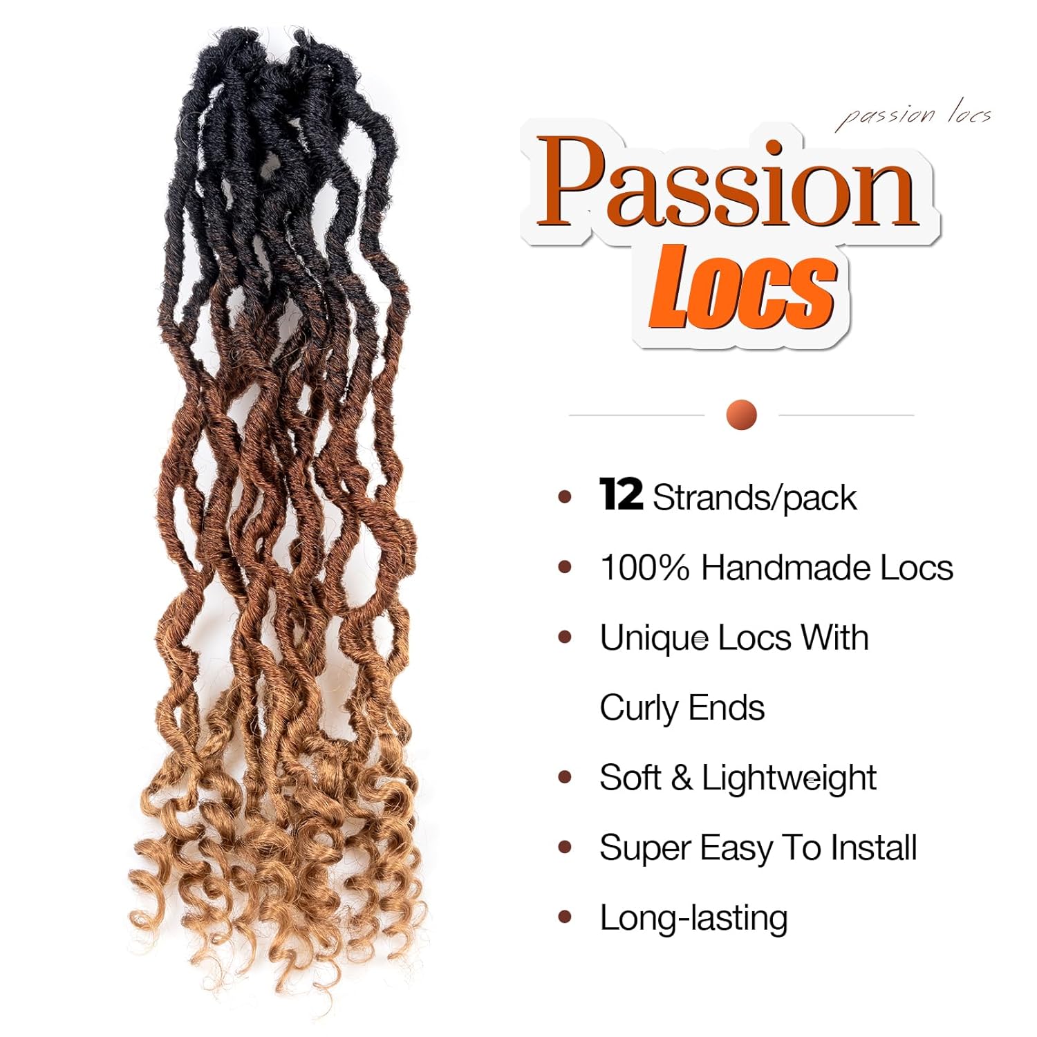 Toyotress Passion Locs – Cabello de ganchillo de 14 pulgadas, 8 paquetes de cabello sintético ombré marrón rubio con extremos rizados, extensiones