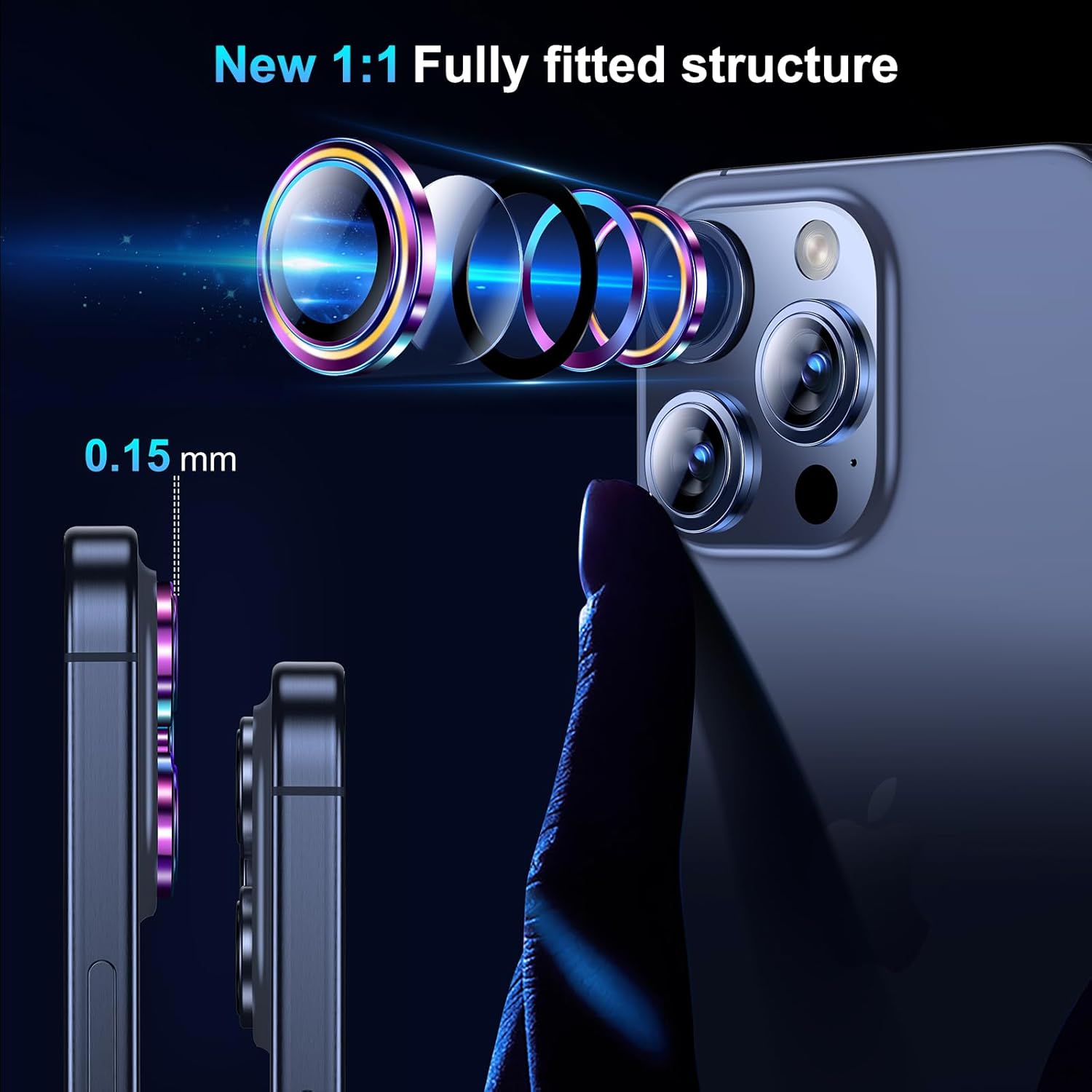 BAZO Protector de lente de cámara para iPhone 15 ProiPhone 15 Pro Max, protección contra caídas Cubierta de cámara de vidrio templado 9H, compatible