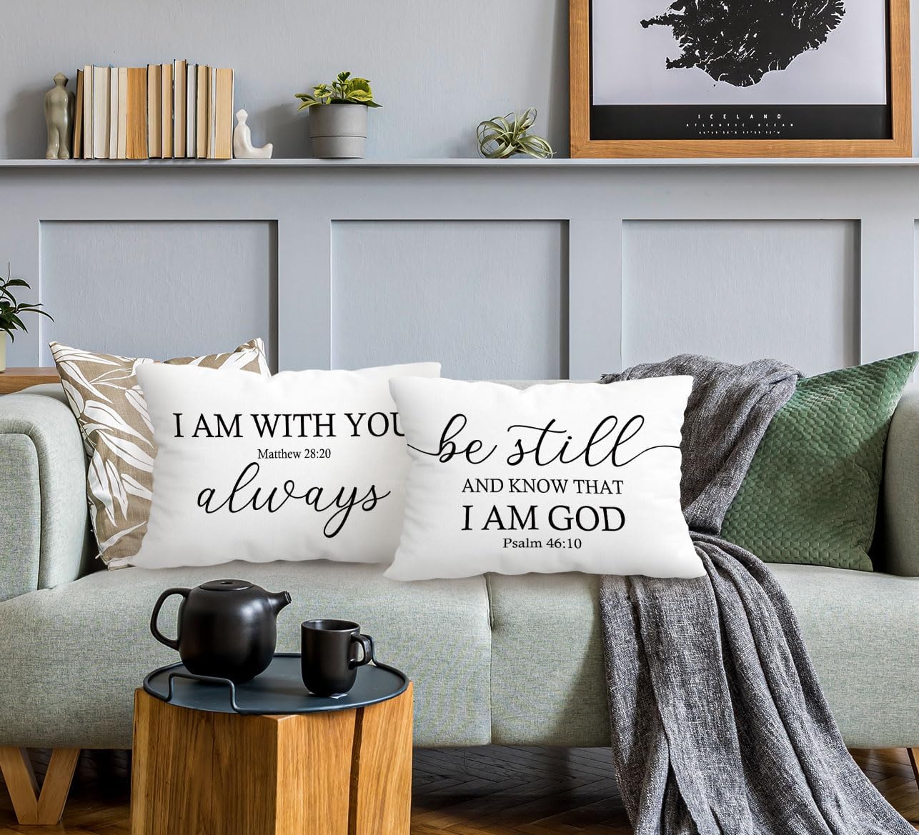 FLDAS Juego de 2 fundas de almohada decorativas con versículos bíblicos de Mateo 2820 con texto en inglés “I am with You Always Matthew 2820”,