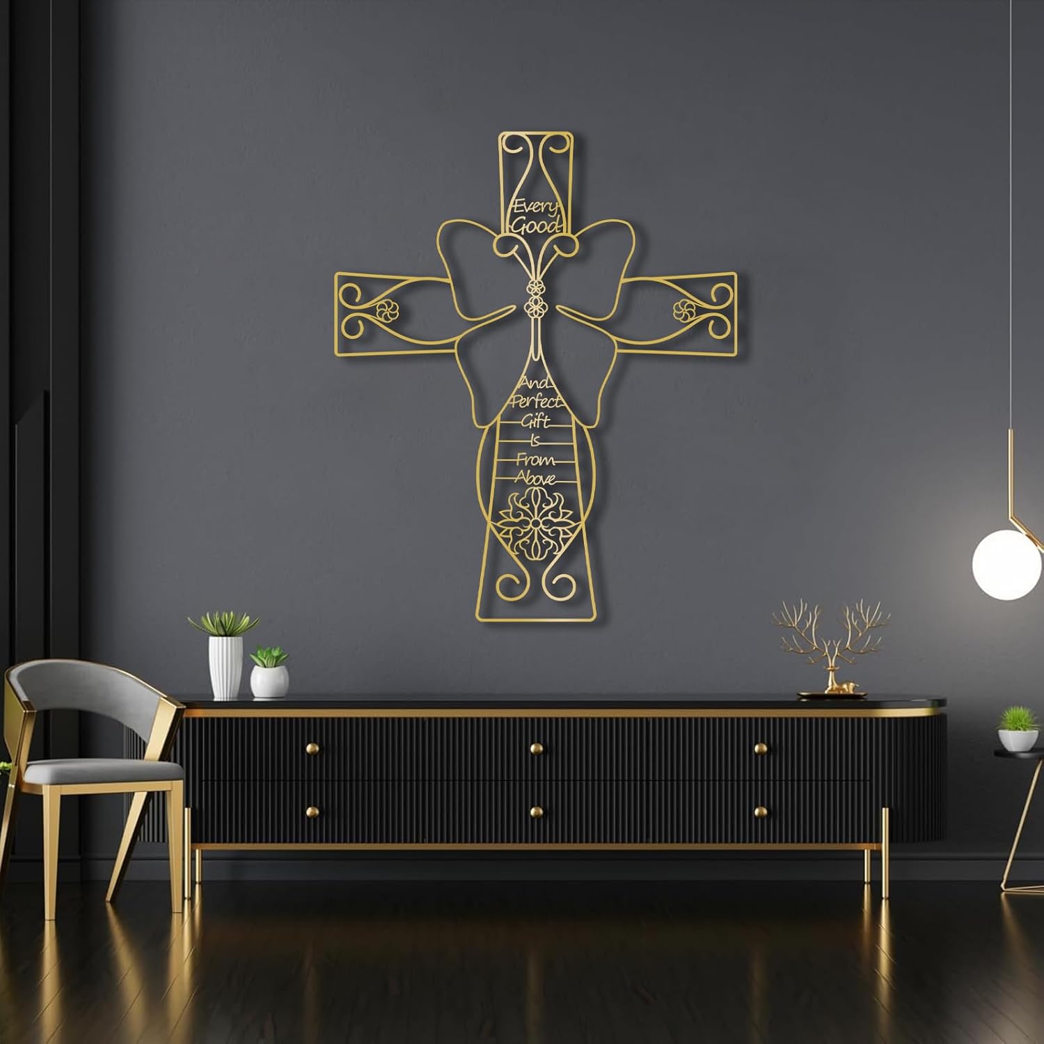 Arte de pared de metal espiritual de mariposa, arte de metal con cruz única, decoración de pared de iglesia religiosa, letreros de metal, decoración