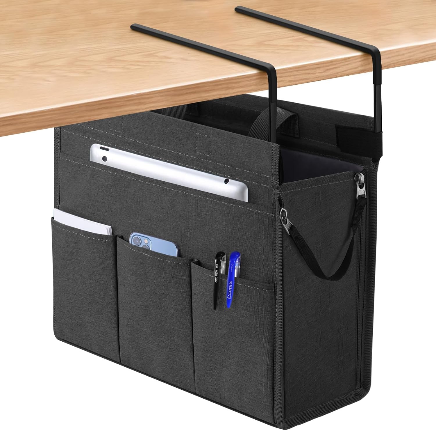 MASTLU Bolsa de almacenamiento para colgar debajo del escritorio, organizador de escritorio, bolsa de almacenamiento lateral de oficina, compatible