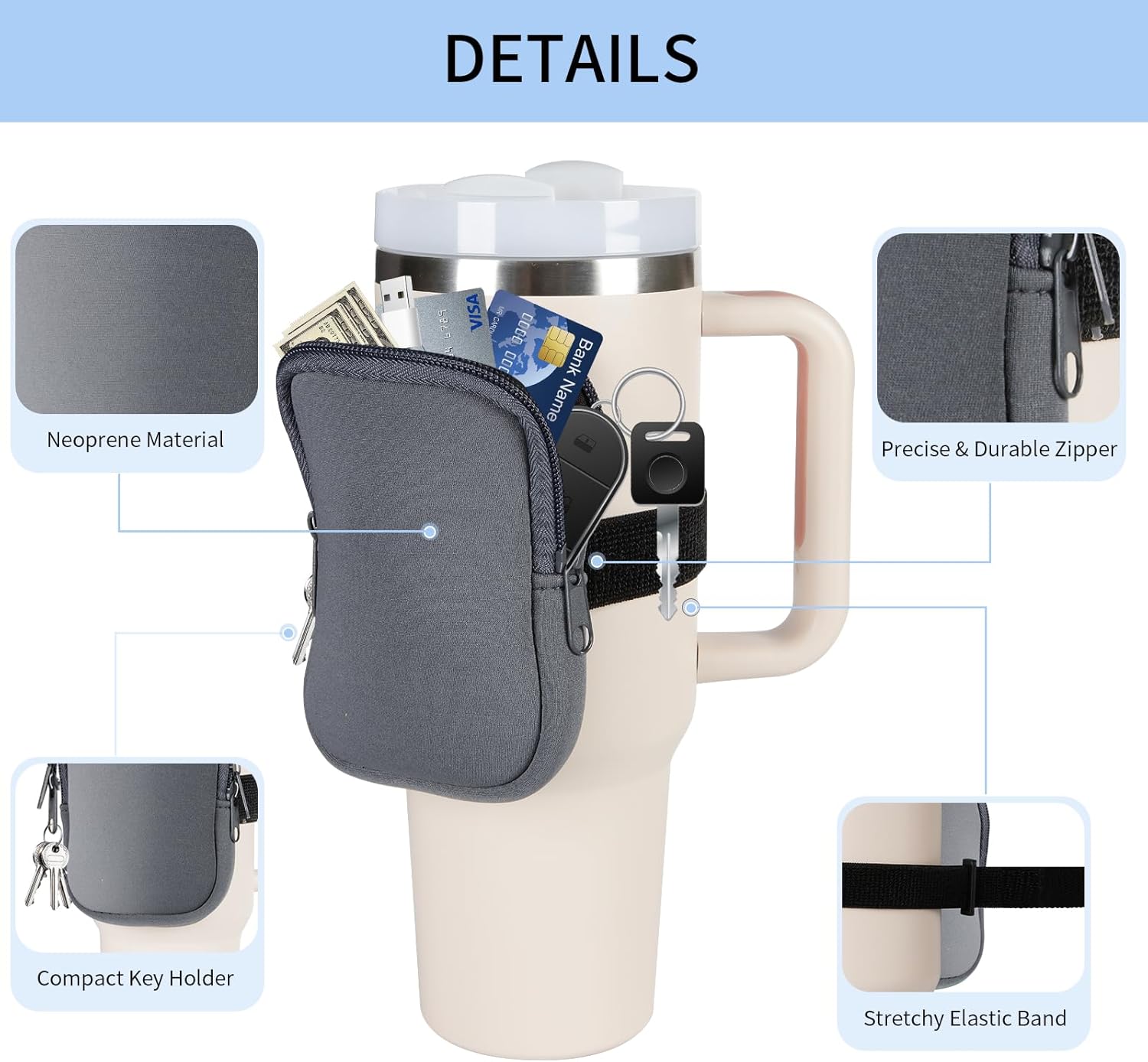Bolsa para botella de agua, para portavasos de agua de 18 a 40 onzas, accesorios para vasos de gimnasio para mujeres y hombres para correr, caminar,