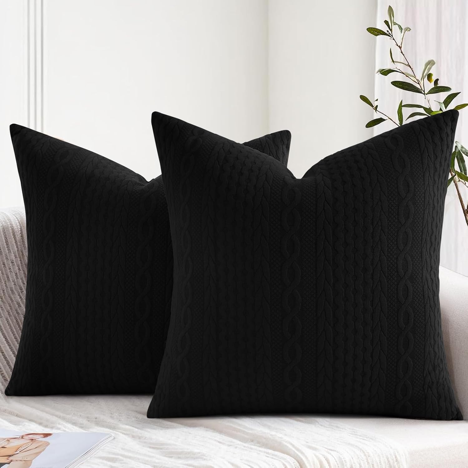 Cikary Juego de 2 fundas de almohada decorativas de 16 x 16 pulgadas para sofá cama con patrón de cuerda trenzada elevada, fundas de almohada
