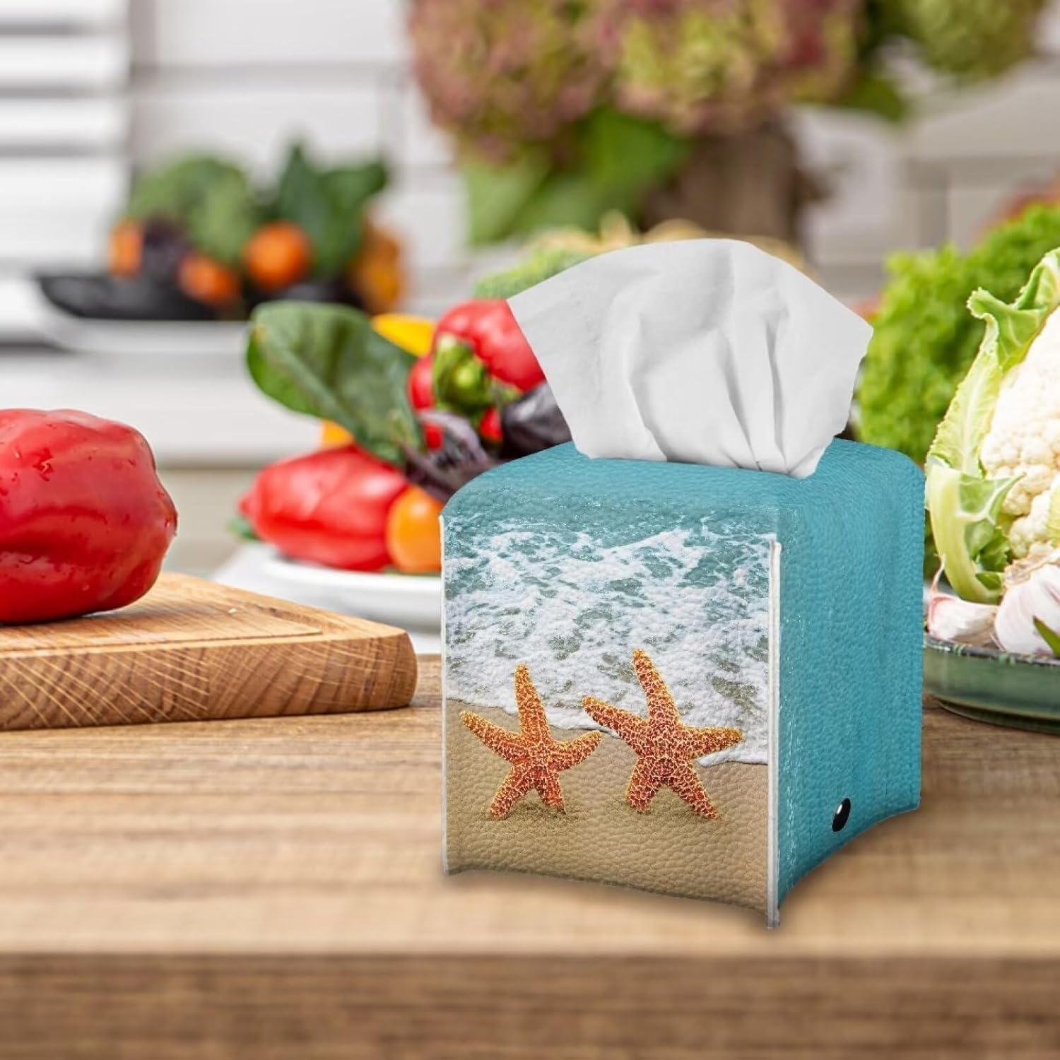 Funda decorativa para caja de pañuelos de playa con estrellas de mar, accesorios de baño, fundas de caja de pañuelos de papel de granja, organizador