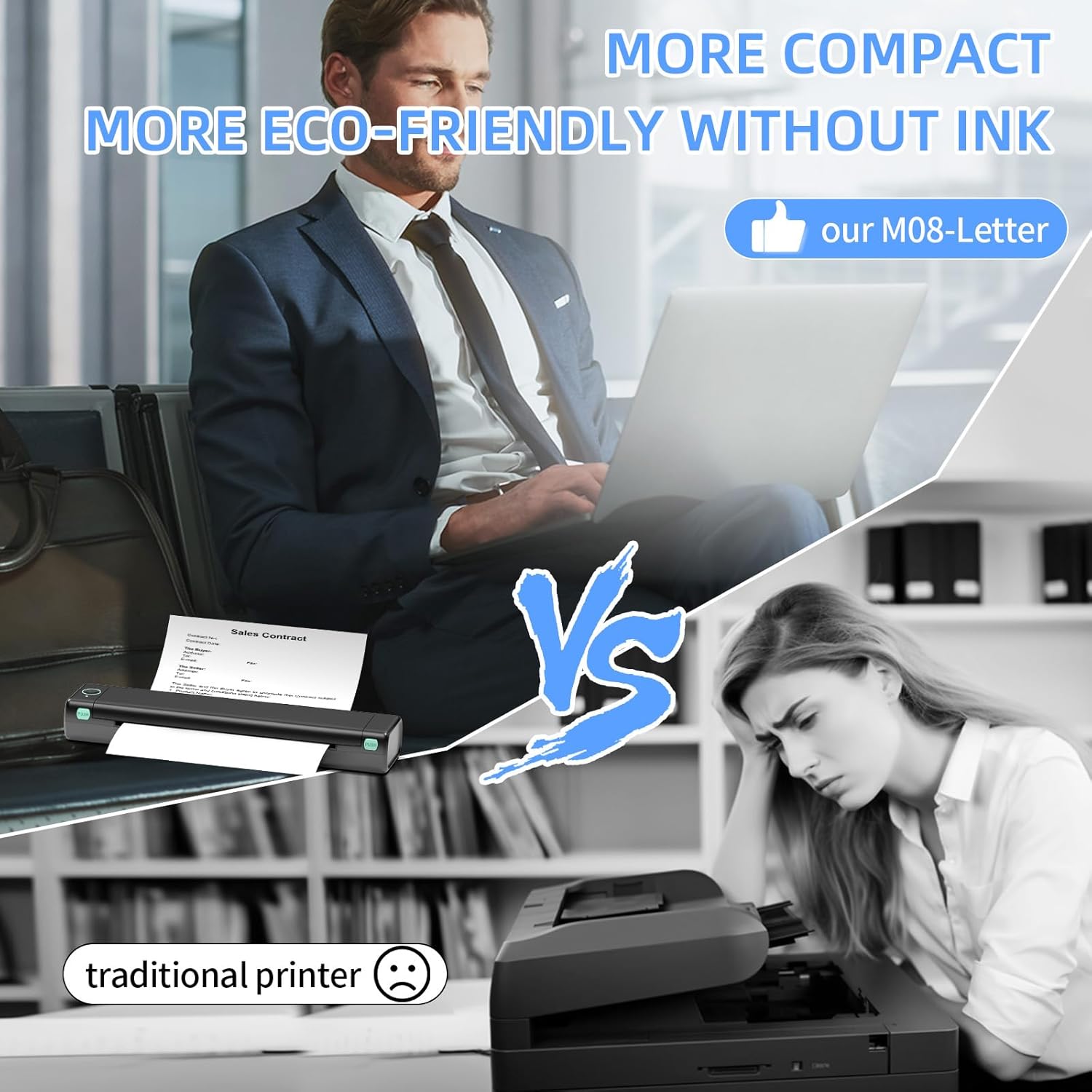 Impresoras portátiles inalámbricas para viajes, impresora térmica sin tinta, impresora móvil Bluetooth M08F compatible con letras de 8.5 x 11