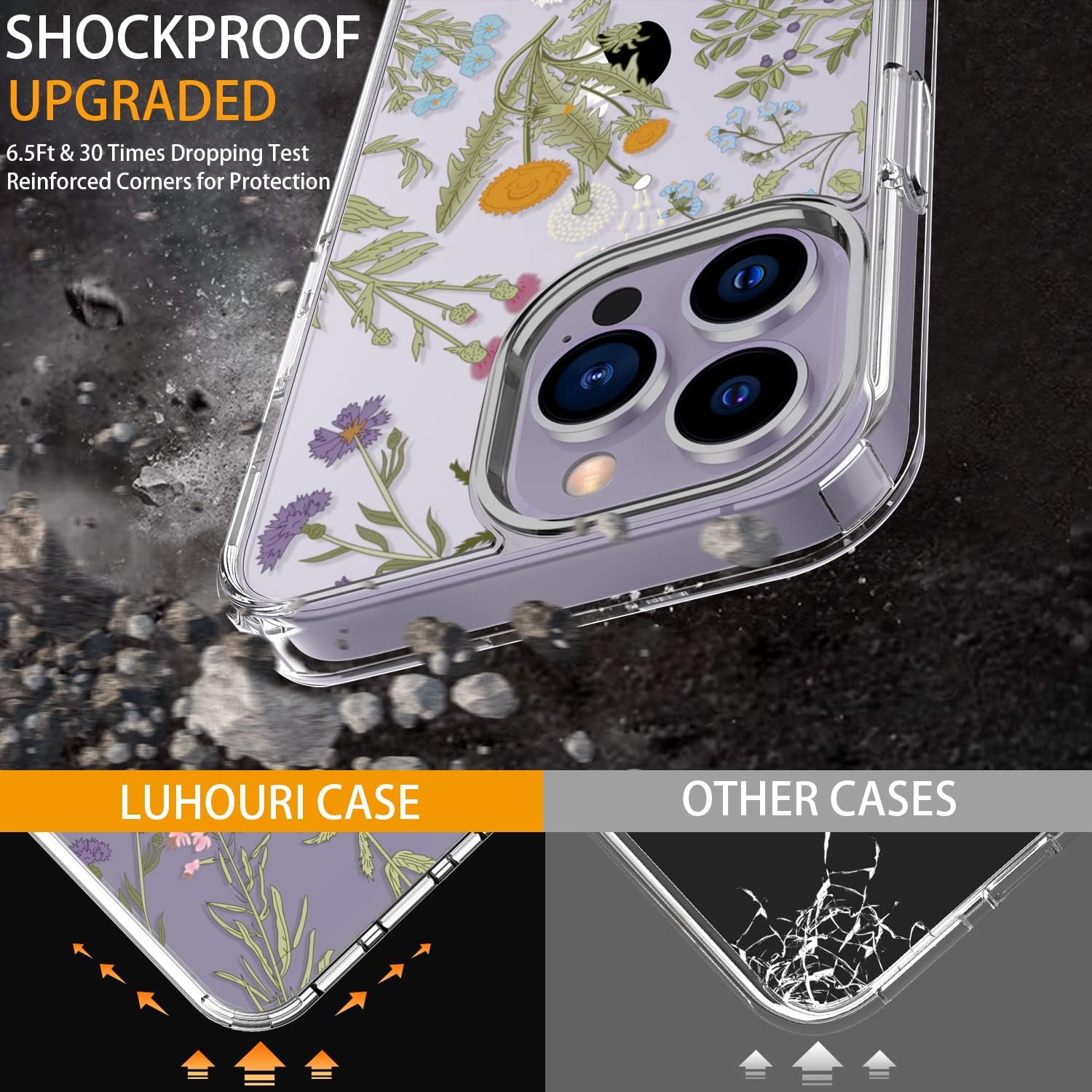 LUHOURI Funda para iPhone 15 Pro con protector de pantalla – Funda duradera transparente – Diseños de moda para mujeres y niñas – Funda protectora