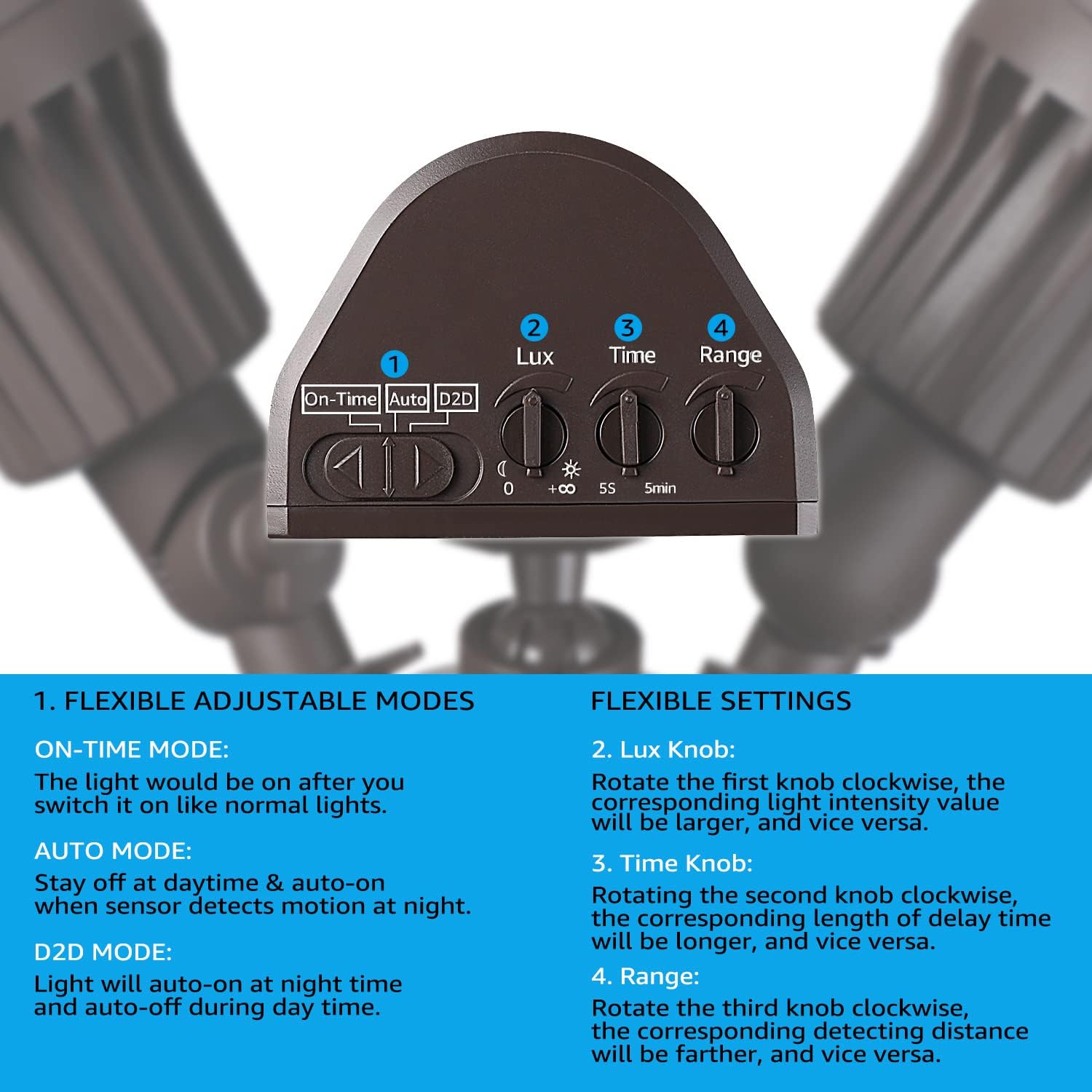 Luz de seguridad LED con sensor circular, 2 cabezales 20W3 cabezales 30W., LHSCT-20WRSS30-BRZ, 20.0watts, 120.00 volts
