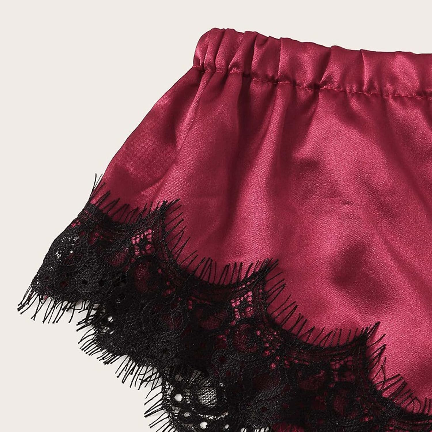 Conjunto de lencería de satén para mujer, 2 piezas, con ribete de encaje, lindo lazo, ropa de dormir exótica para noche romántica