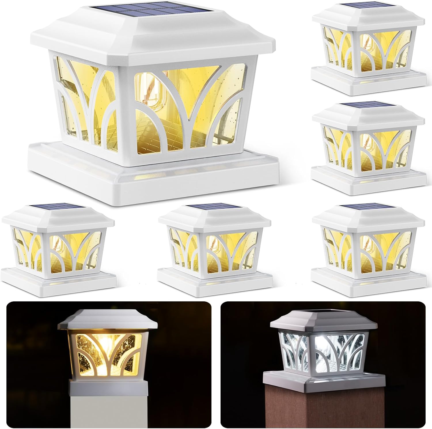 SIEDiNLAR Luces solares para exteriores, vidrio de aluminio, 2 modos, bombillas LED Edison para 4 x 4, 5 x 5, 6 x 6, postes de madera de vinilo,