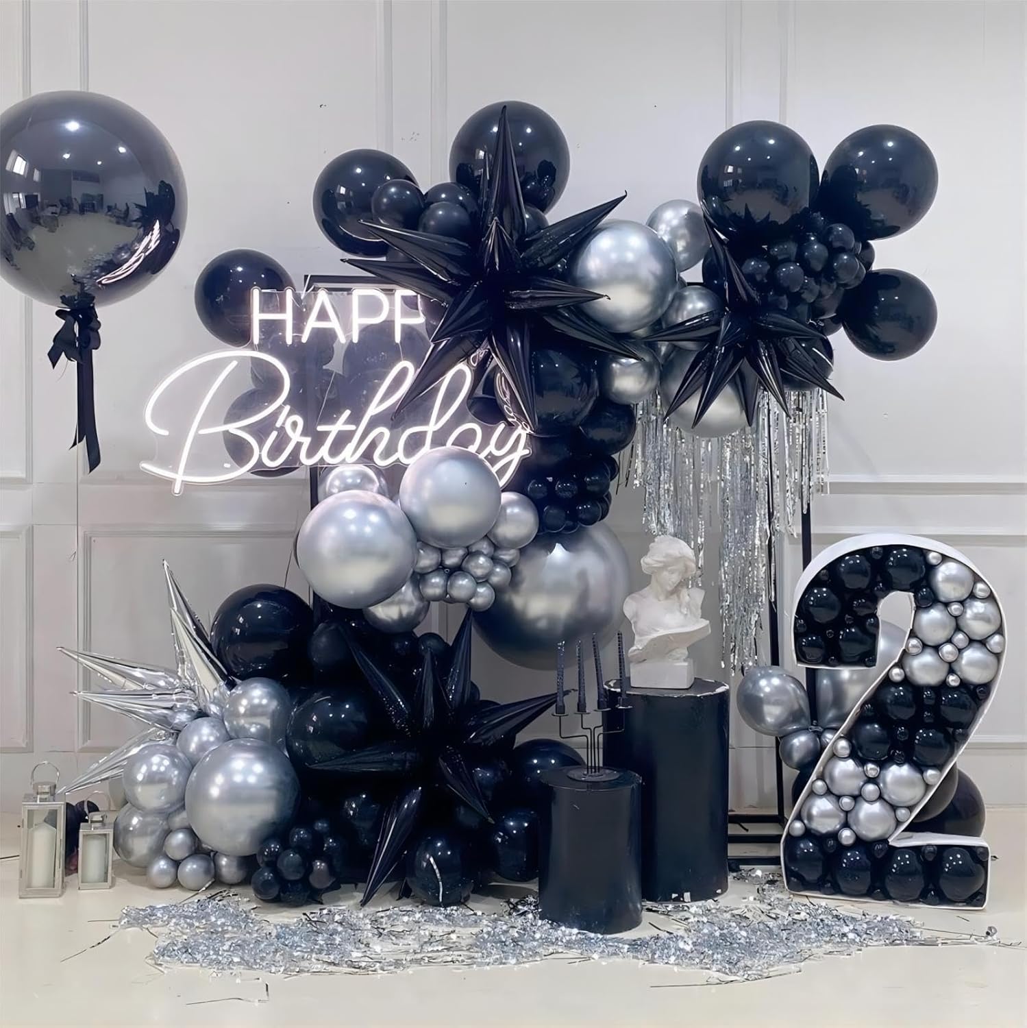 Paquete de 60 globos negros, globos de látex negros de 12 pulgadas, calidad de helio para fiesta de cumpleaños, graduación, vacaciones, boda, baby