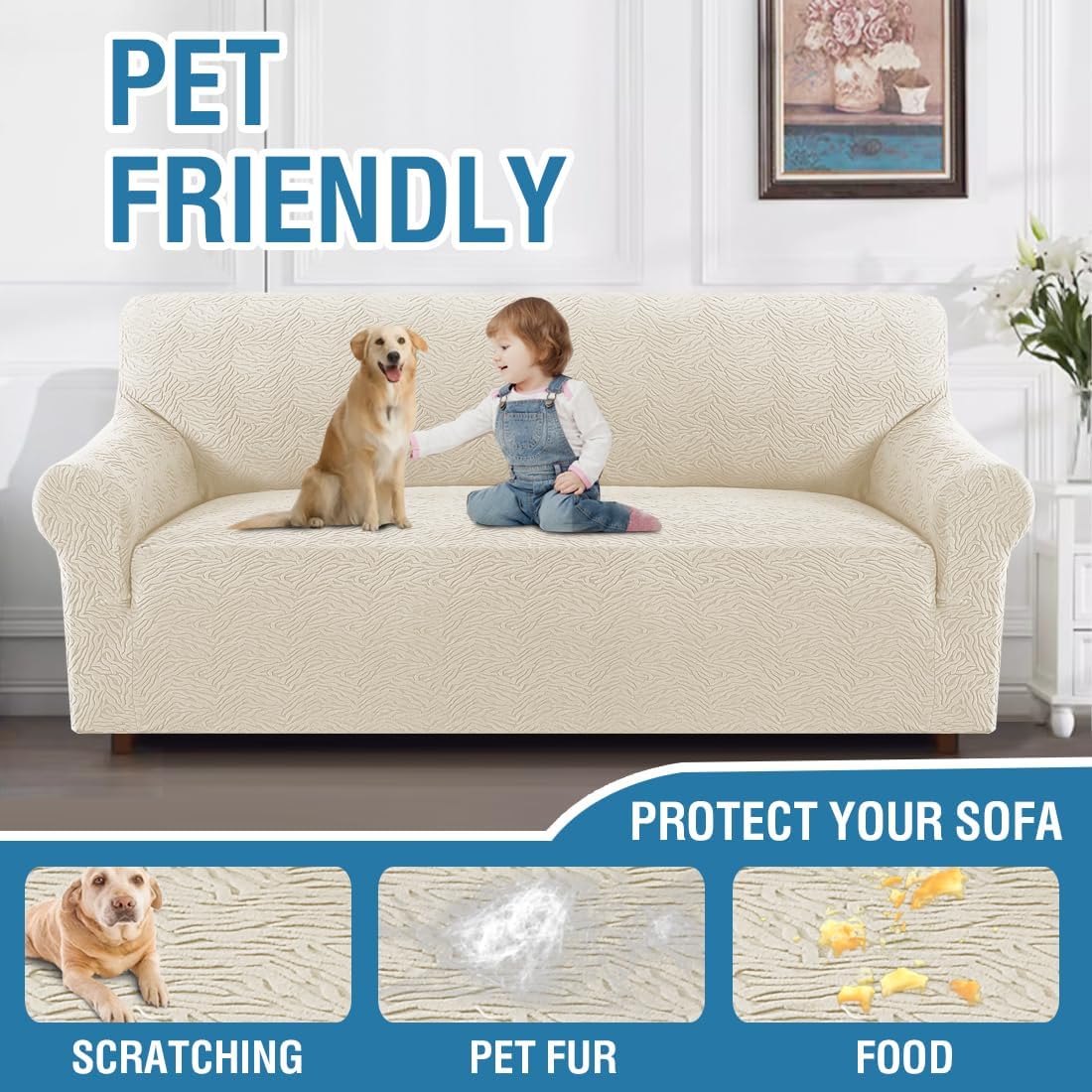 H.VERSAILTEX Fundas de sofá jacquard para sofás de 3 cojines, 1 pieza, fundas elásticas para sofá, protector de muebles antideslizantes, suaves y