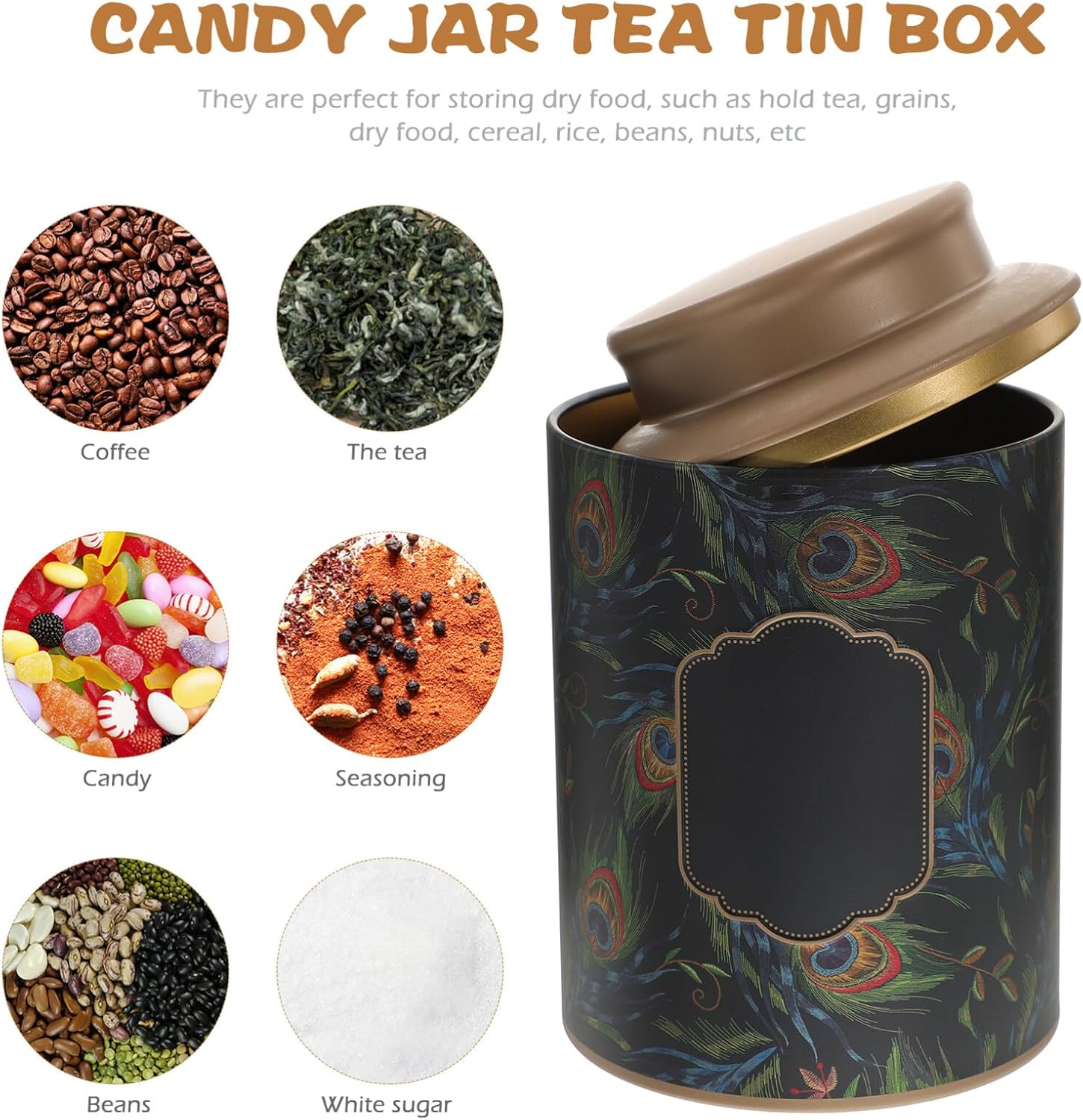 Luxshiny Tinplate Tea Canister Tarro de té suelto Latas de té Latas de té retro Latas de té Redondo Tin Tin Canister Tarro de café Tarro de galletas