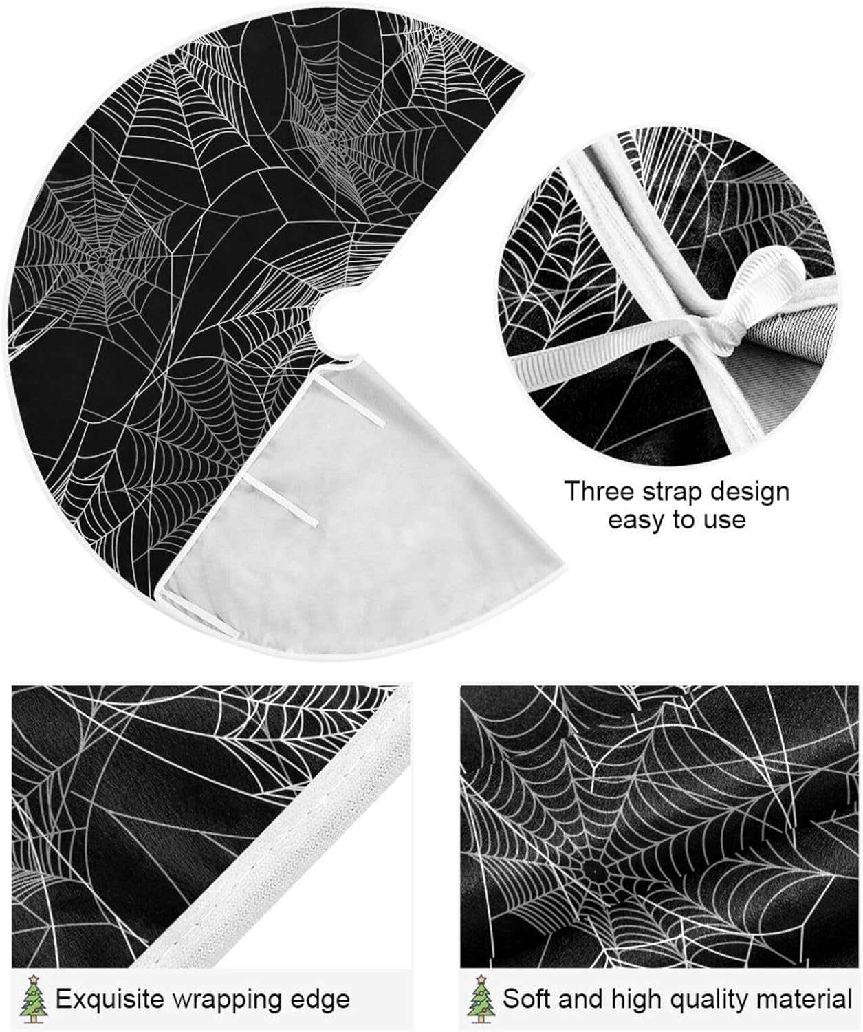 Raster Version Halloween Black Tree Base Skirt, Christmas Tree Decoration, 47.2 in Washable Tree Skirt Christmas, Fall Home Decor