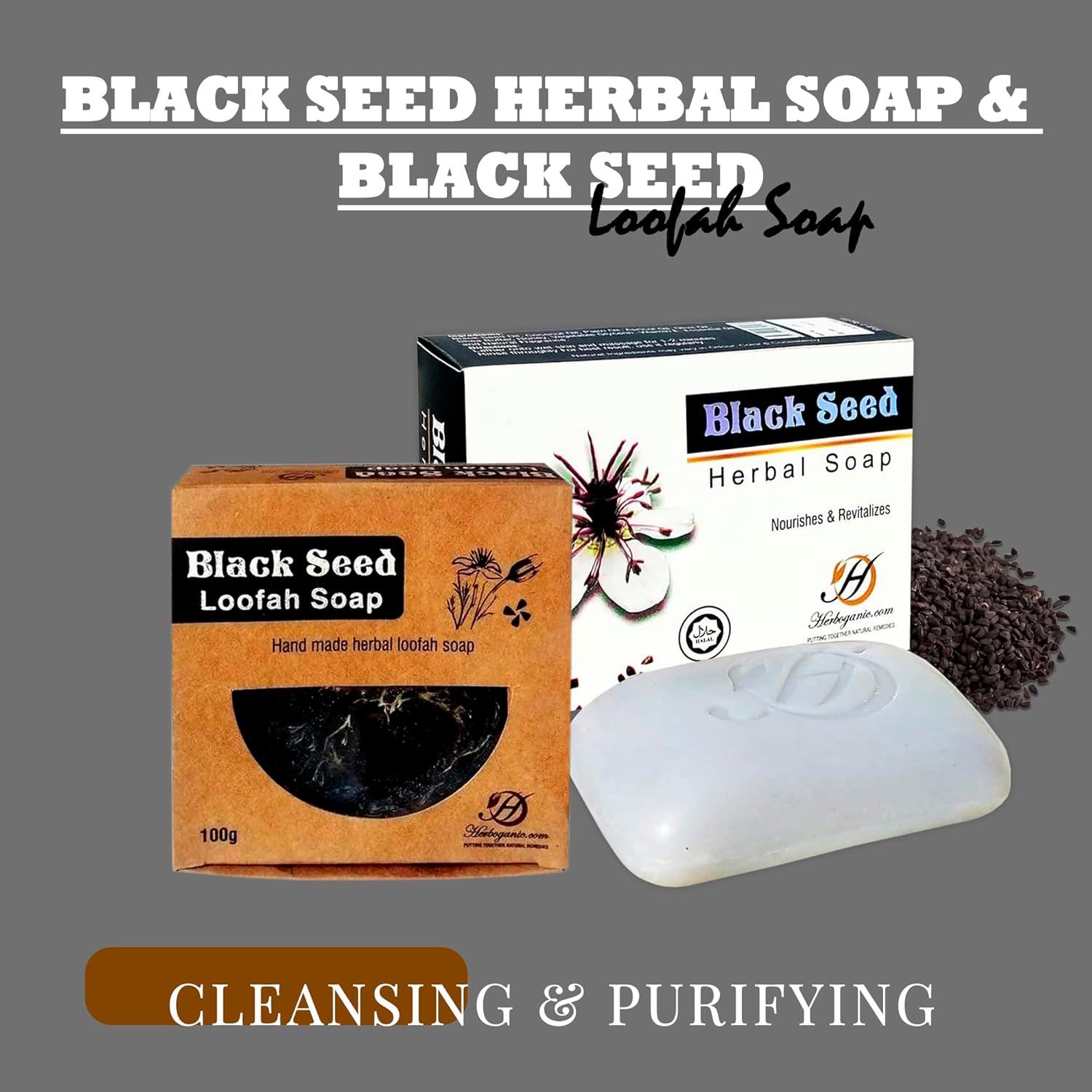 HERBOGANIC Jabón de hierbas Black Seed y jabón de lufa de semillas negras  Jabones de limpieza profunda y nutritivos  Ideal para hombres y mujeres