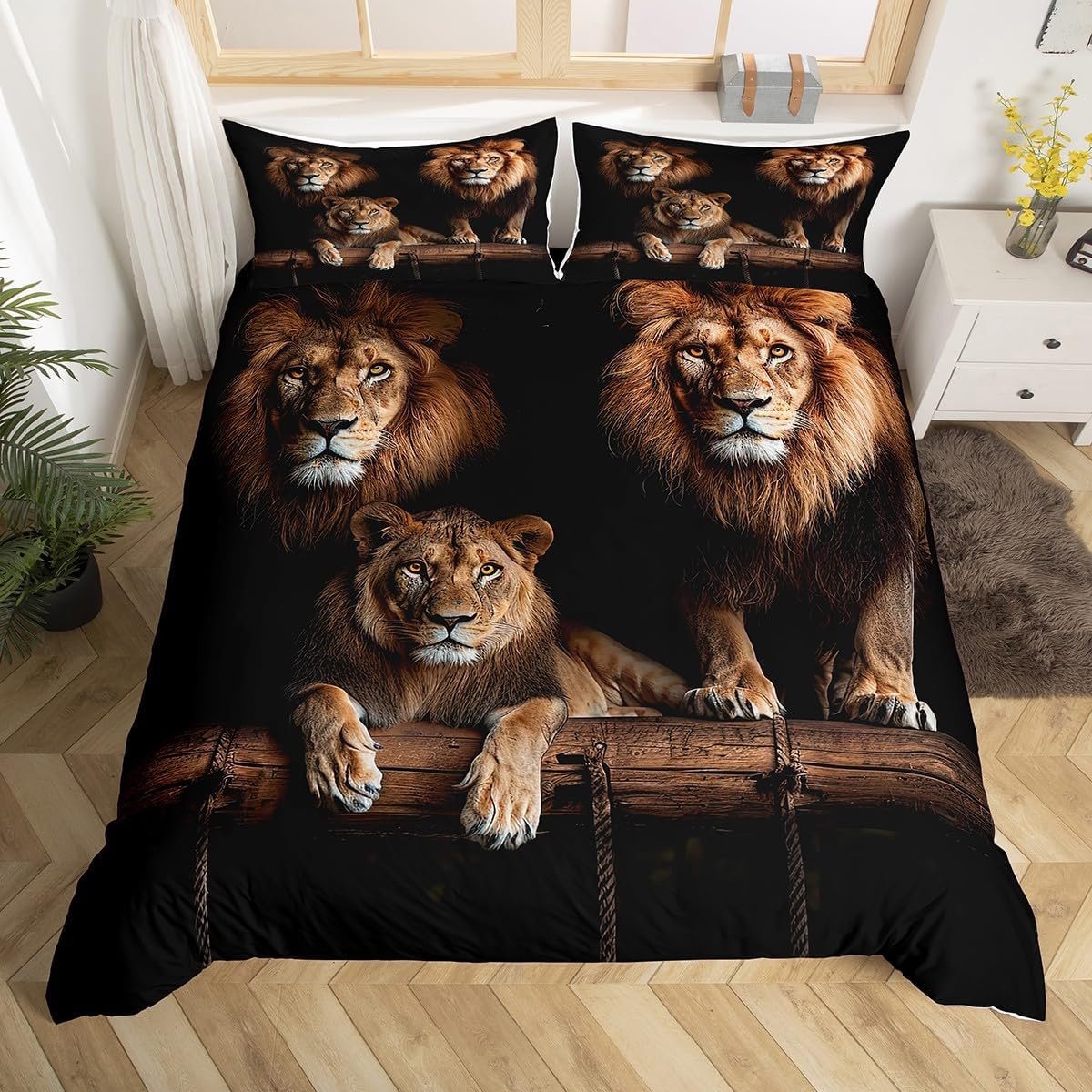 Erosebridal Juego de funda de edredón de león con diseño de animales de safari africanos para niños, funda de edredón de animales salvajes, juego de